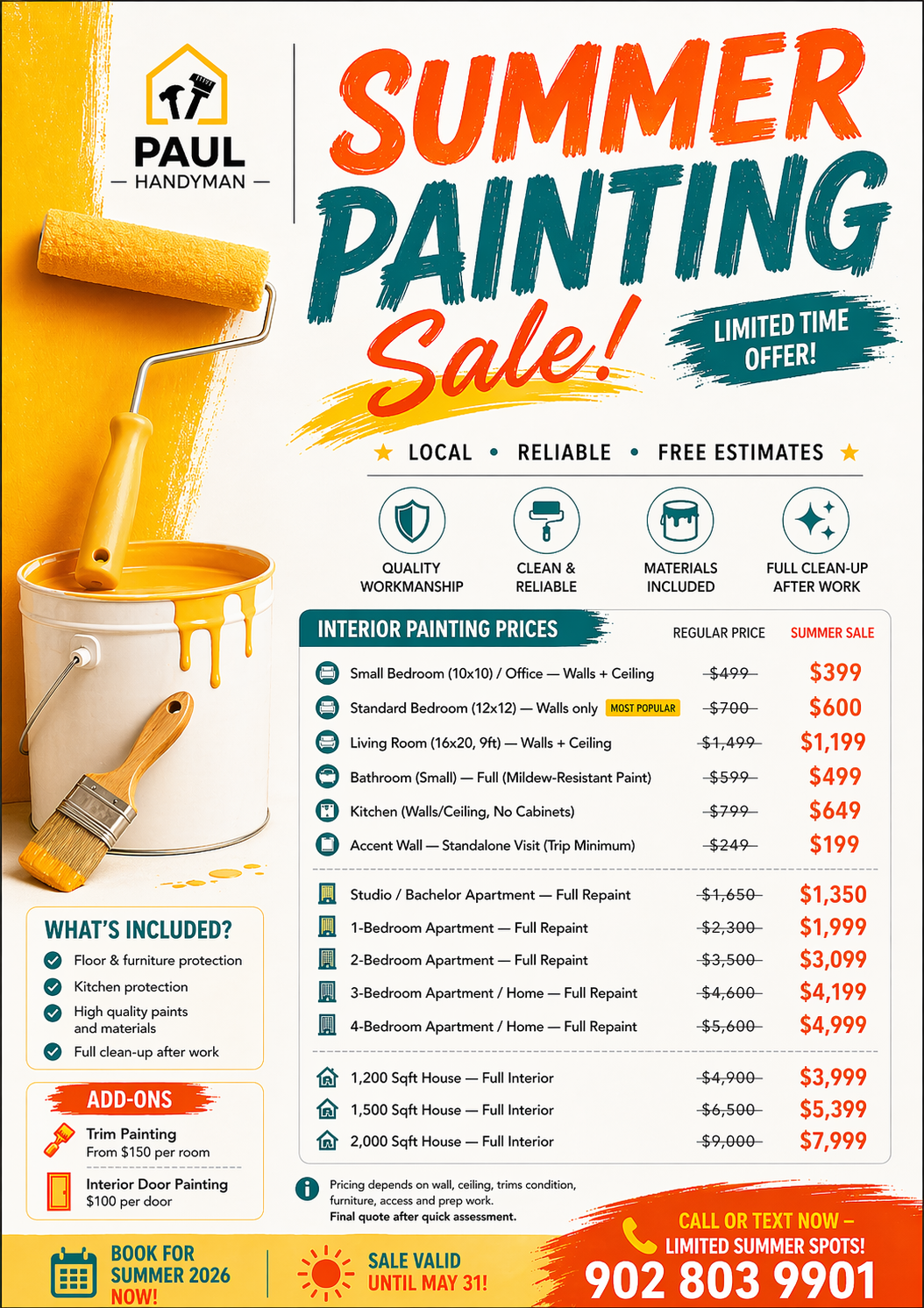 Summer painting specials in Charlottetown PEI with free estimates and handyman services