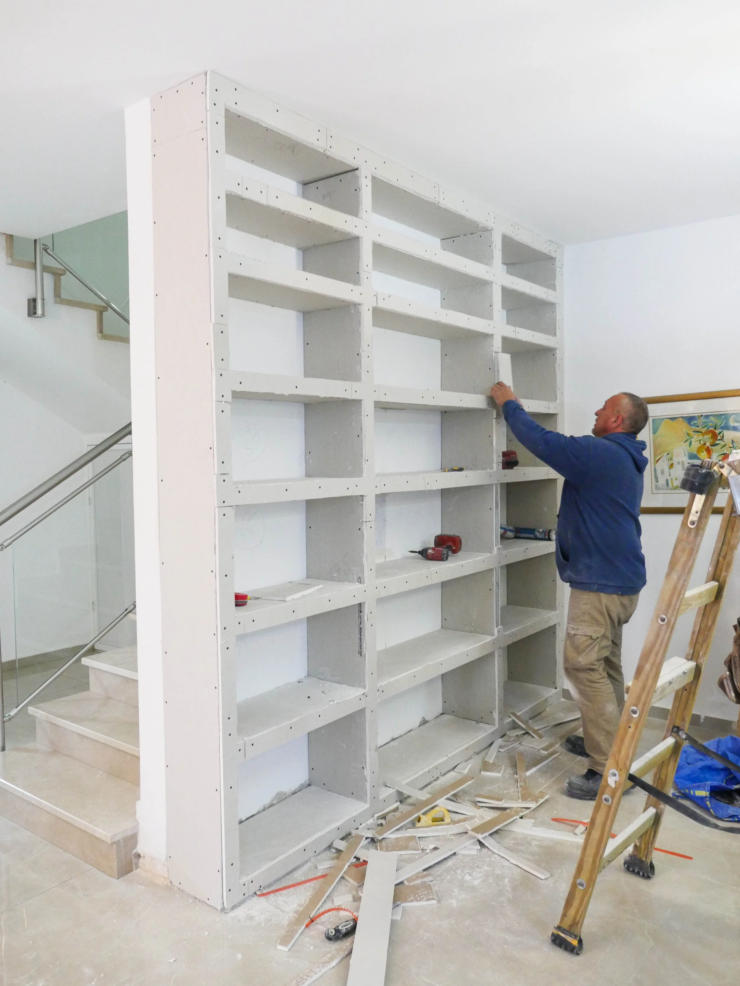 Custom built-in bookshelf installation designed for a residential space in Halifax