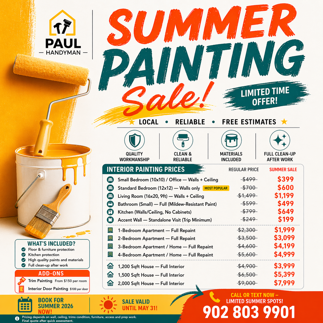 Summer painting special offer from Paul Handyman PEI for homeowners in Charlottetown and Prince Edward Island