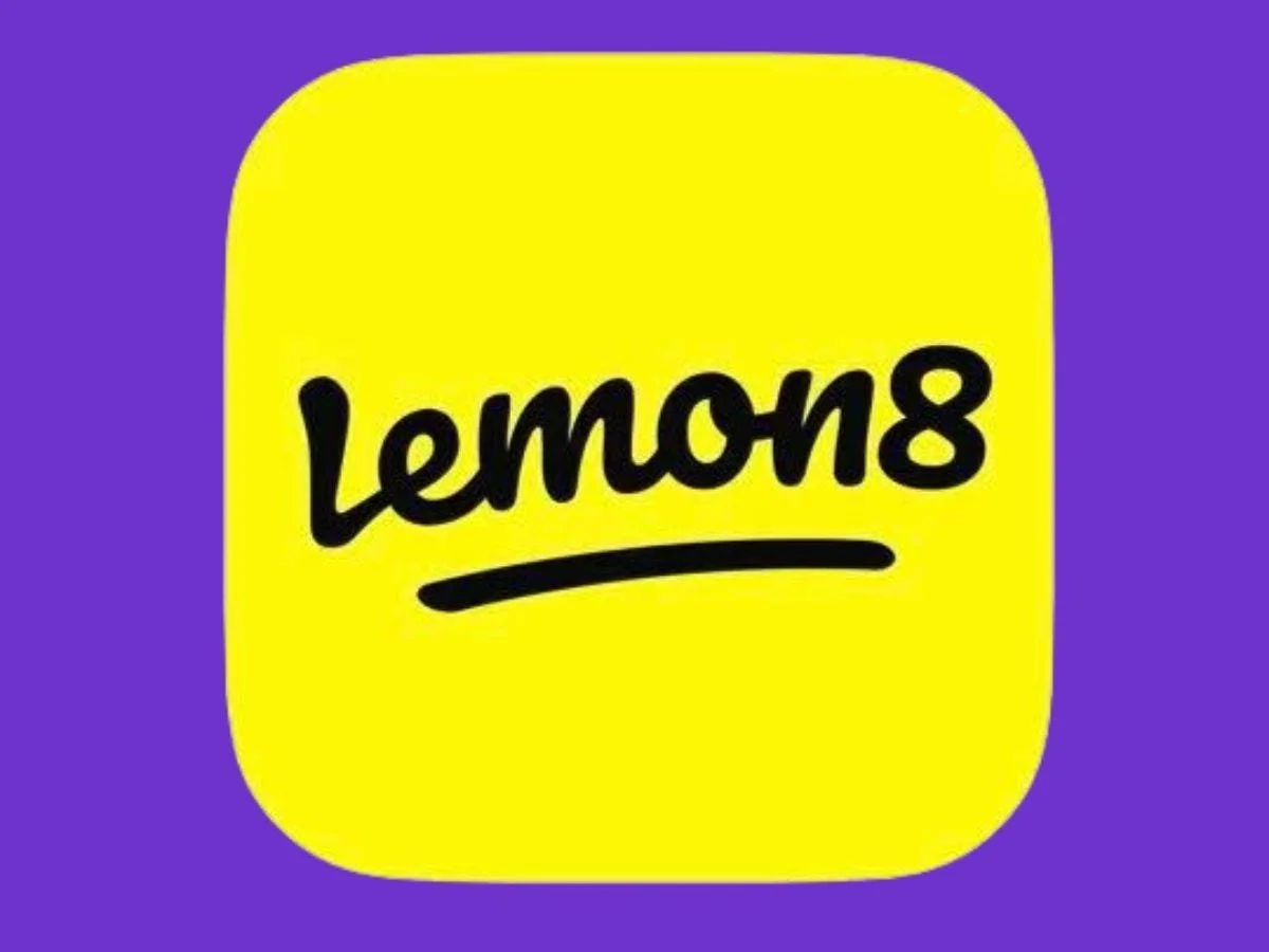 Lemon8 app icon with a yellow rounded square background and black handwritten style text 'lemon8' over a purple background.