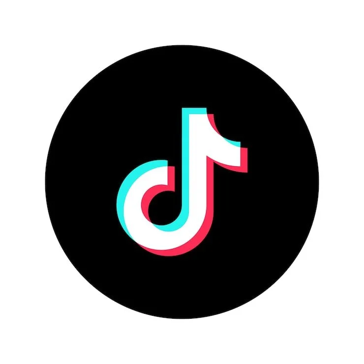 TikTok logo on a black circular background.
