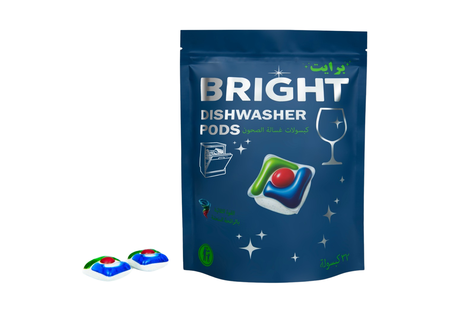 BRIGHT Dishwasher Pods - 32 Pods - 3-in-1 Power