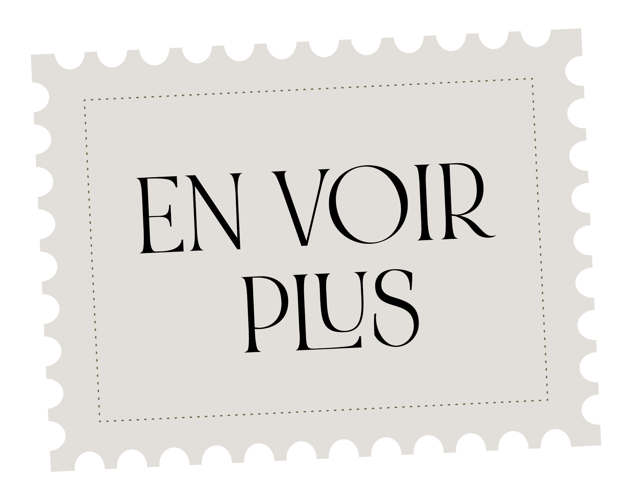 Une image d'un timbre avec le texte 'EN VOIR PLUS' en lettres noires sur un fond gris clair