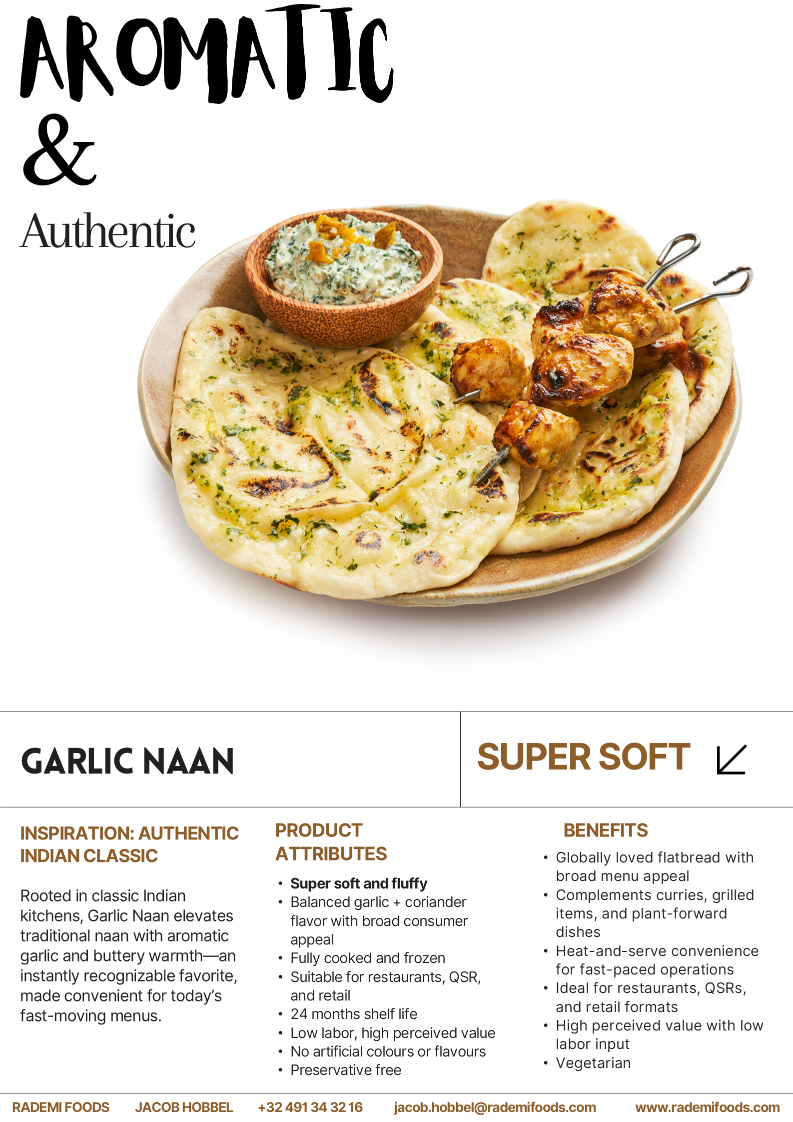 Plate of Indian garlic naan bread, grilled chicken skewers, and a small bowl of herb yogurt dip.