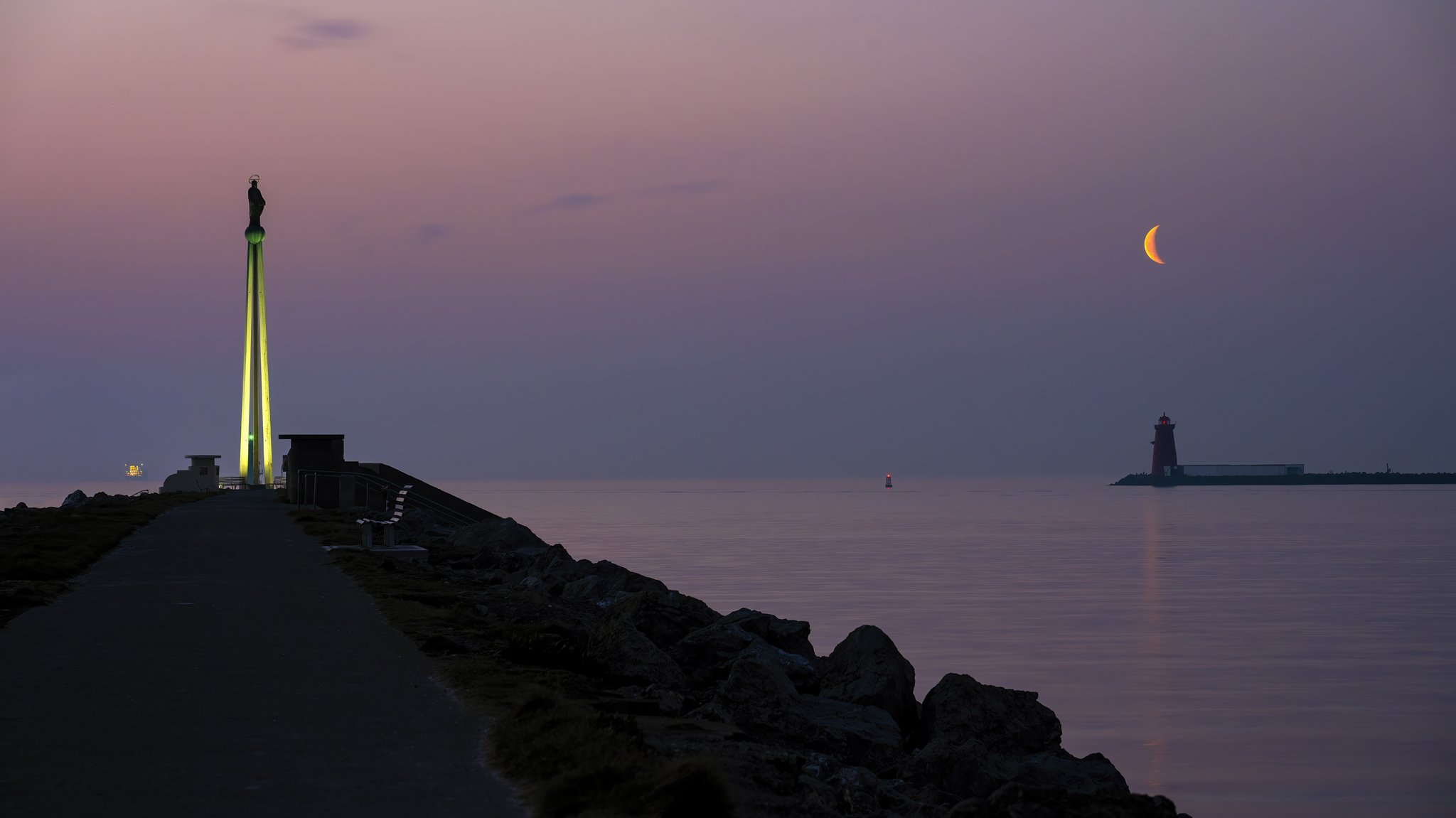 Moon Rising over Poolbeg Lighthouse