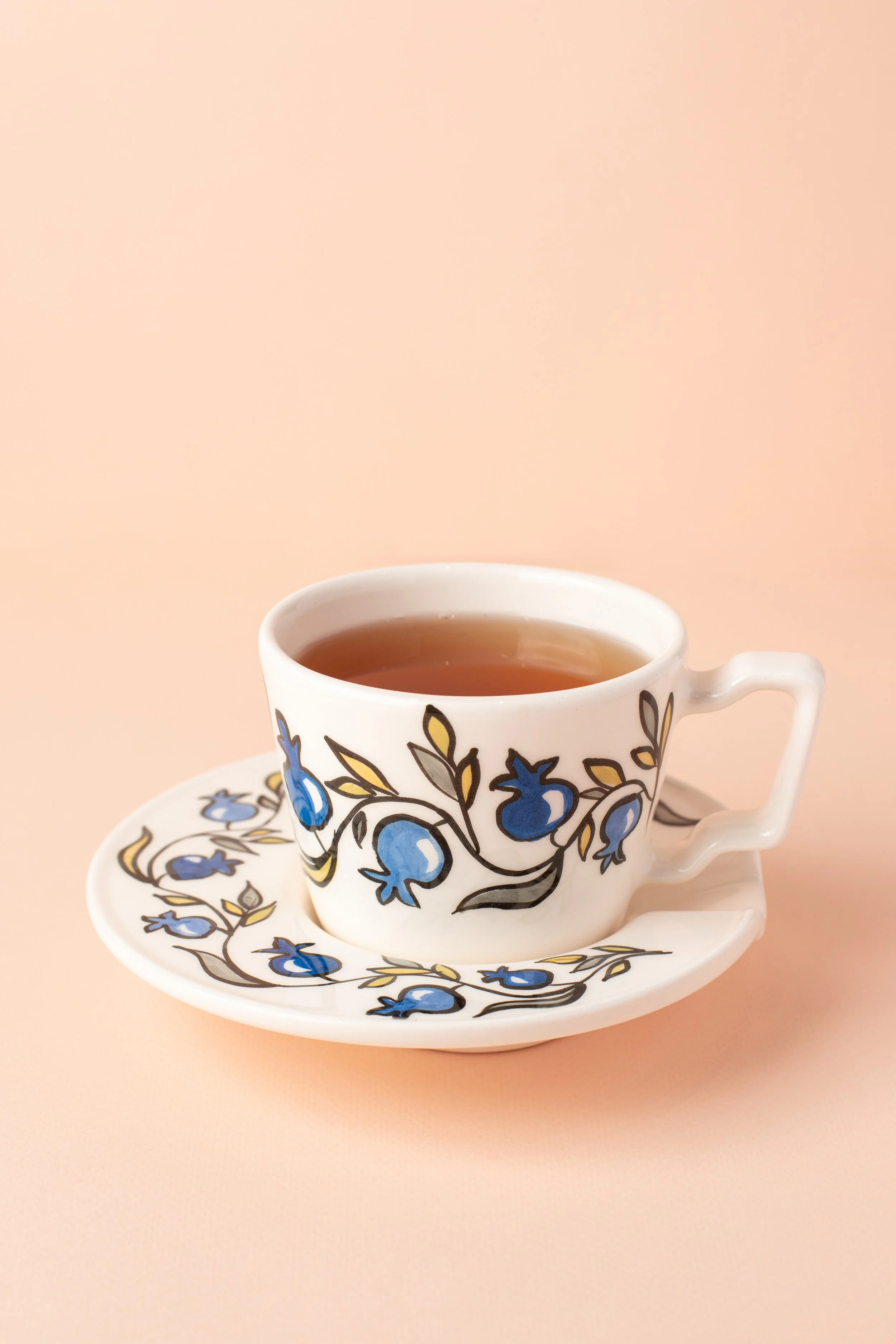Blue Pomegranate Coffee Cup with Saucer