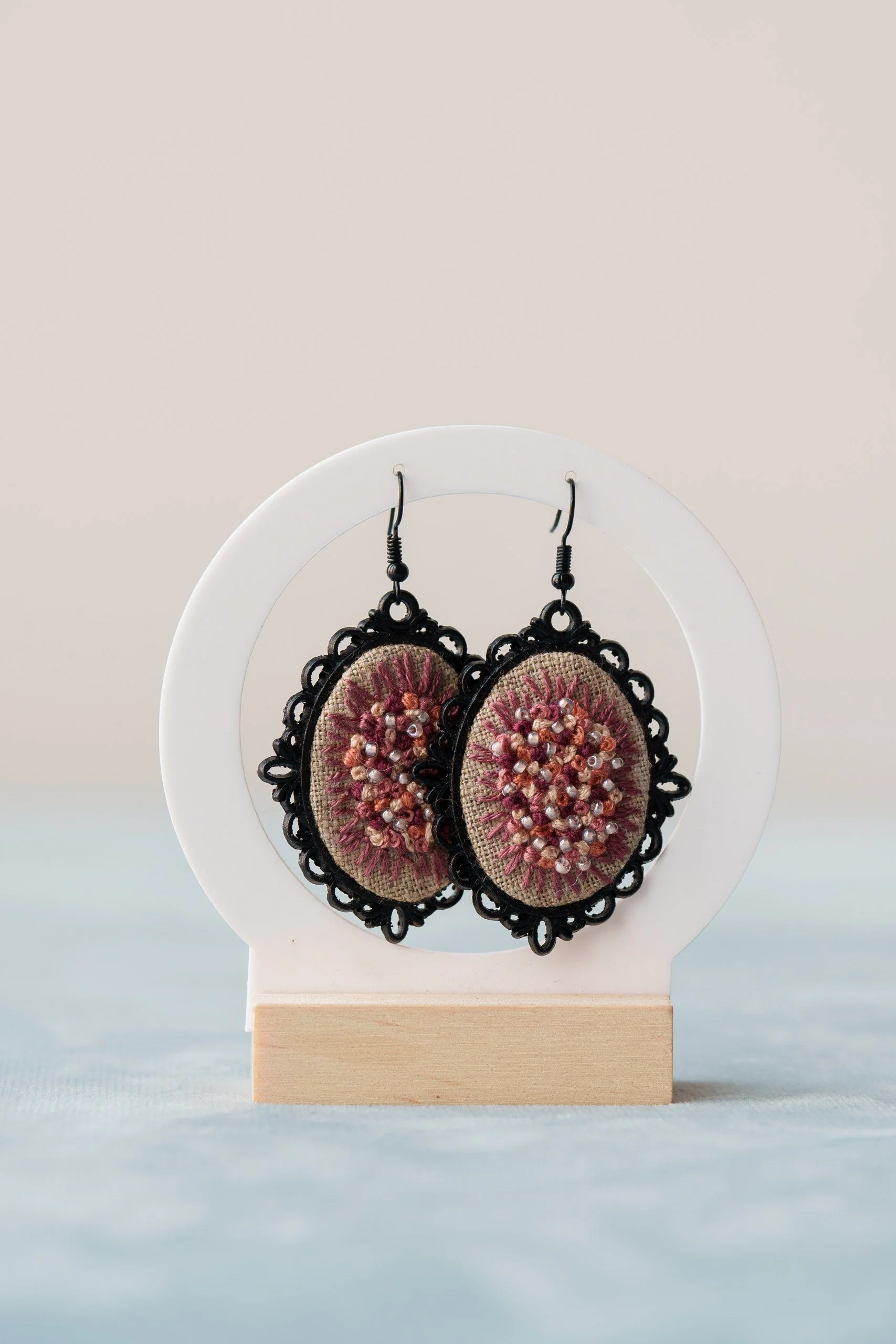 Small pink flowers embroidered earrings.jpg