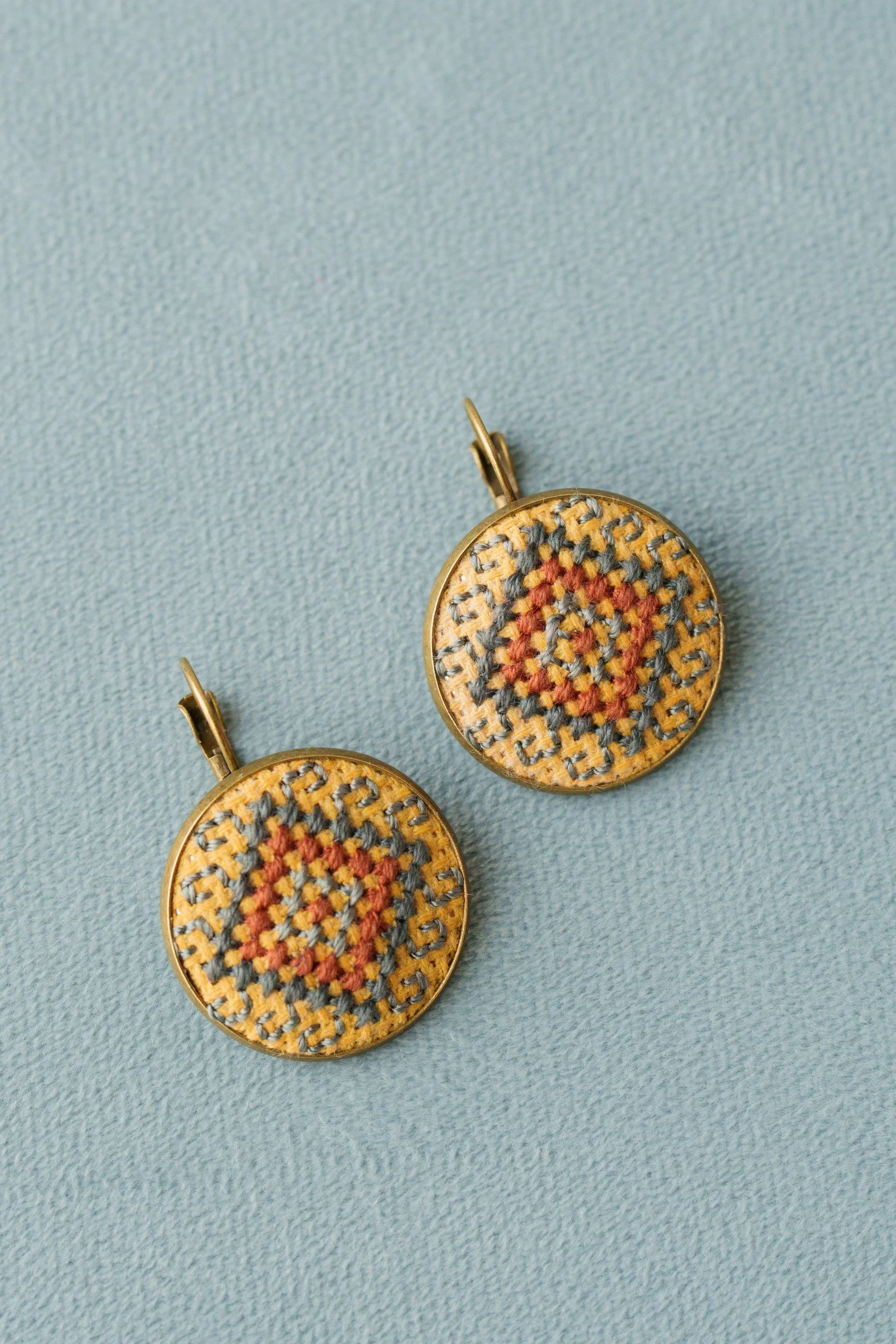 Yellow crosstitch earrings.jpg