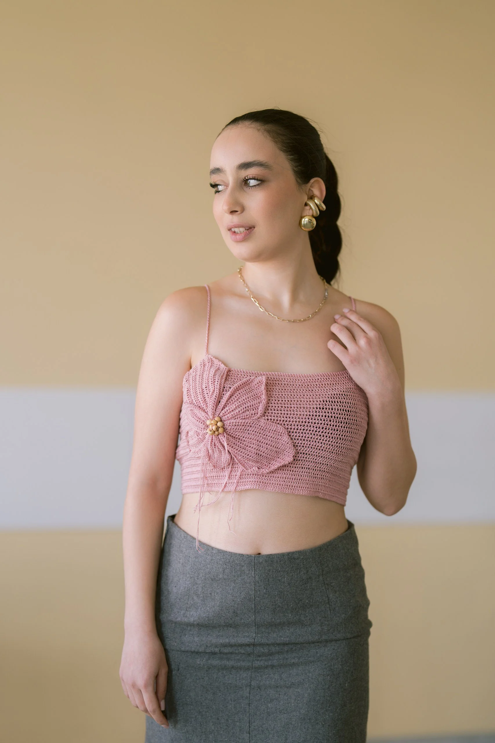 Pink Cotton Crocheted Top With Flower