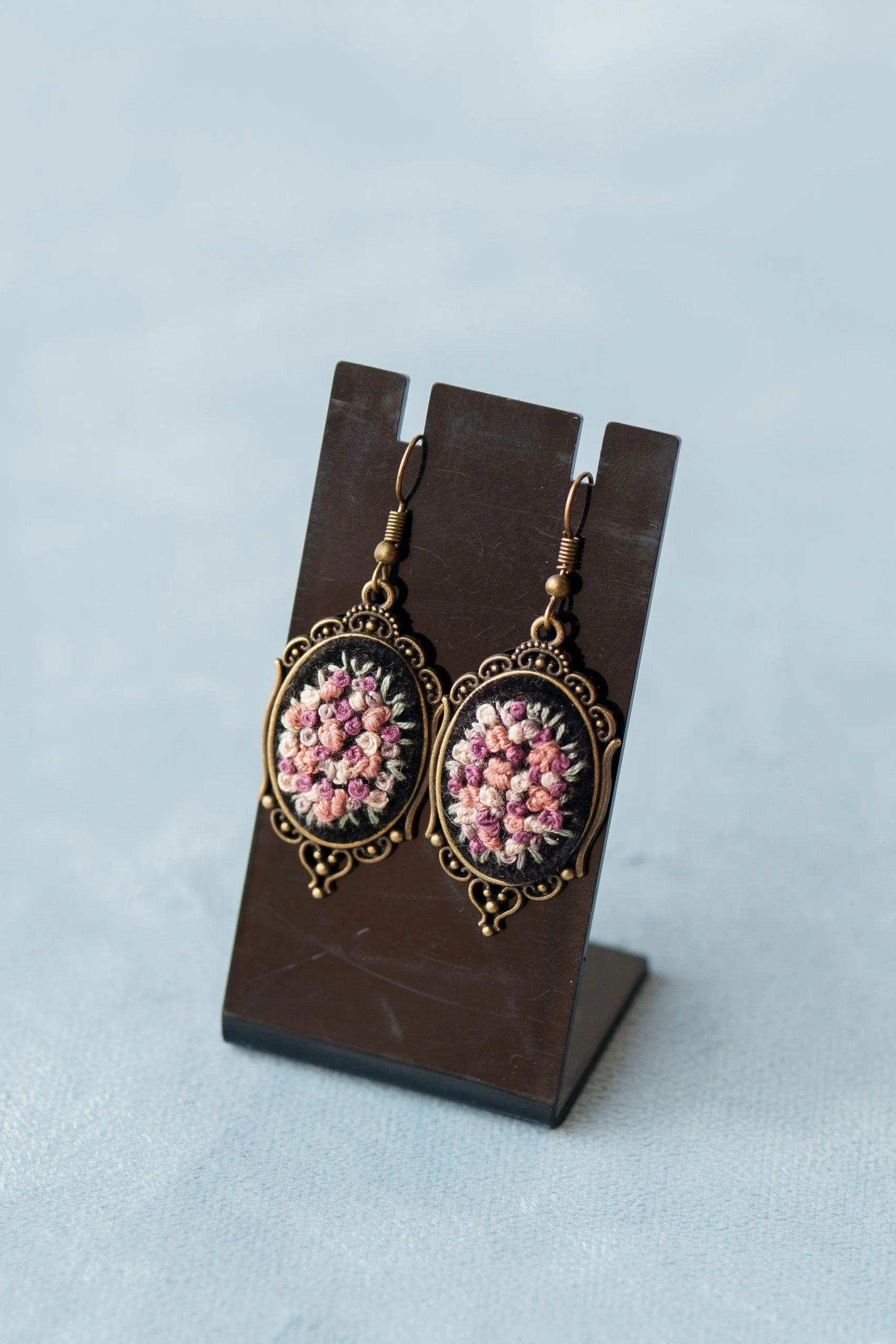 Pink and purple bouquet embroidered earrings.jpg