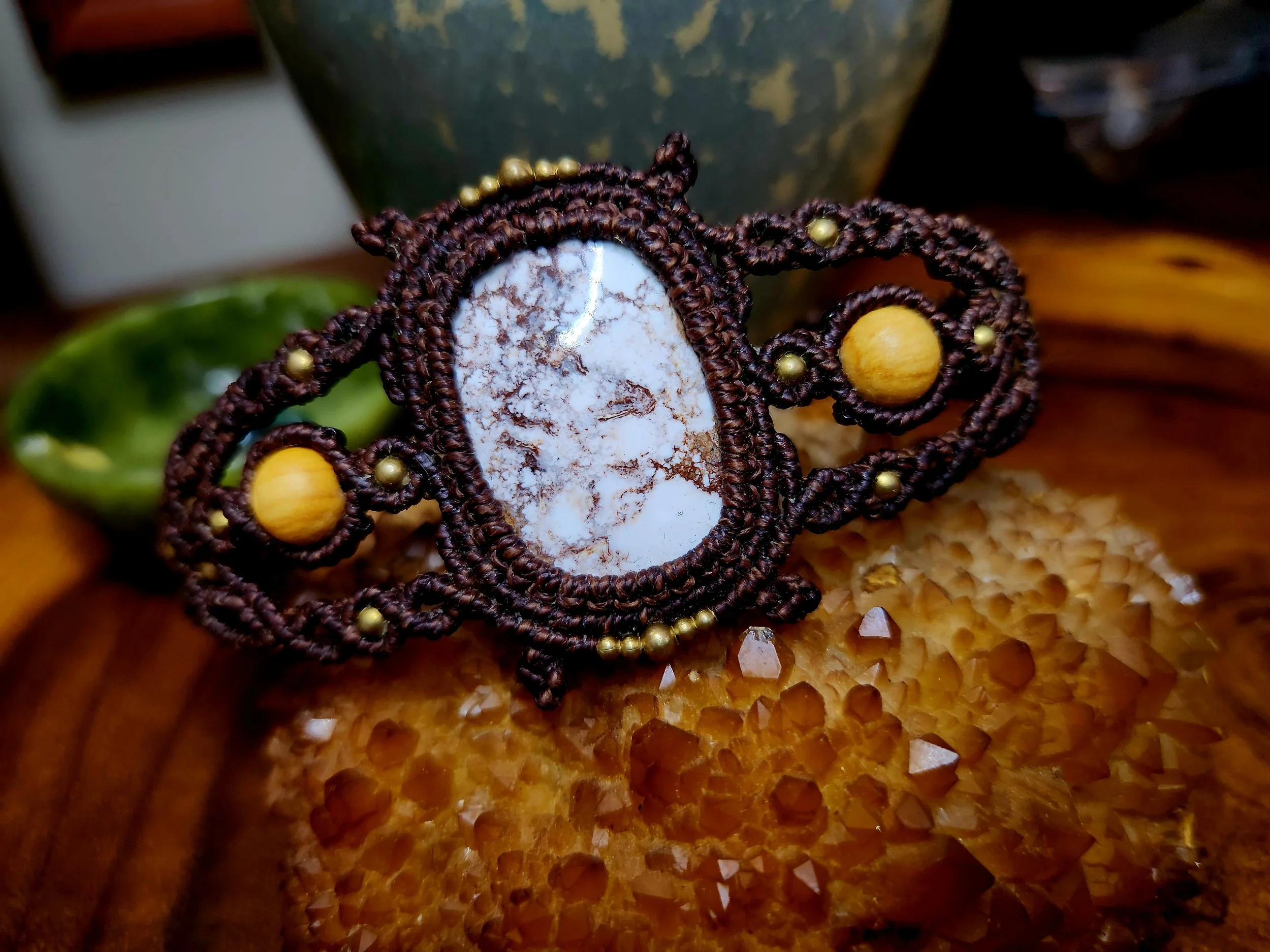 Wild Horse Jasper Cuff Bracelet with Palo Santo and Brass Beads