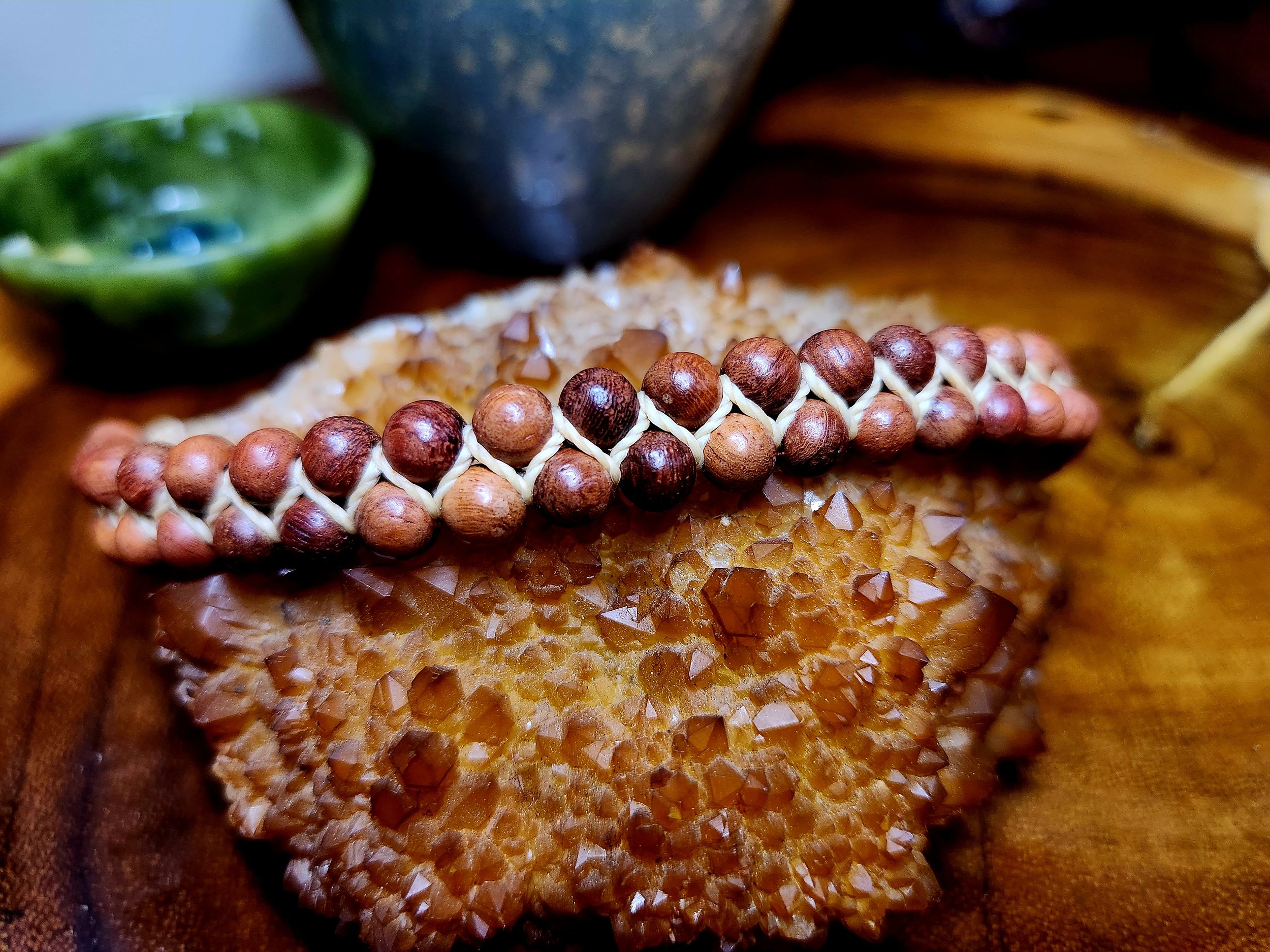 Zig Zag Tribal Cuff Bracelet with Sandalwood Beads