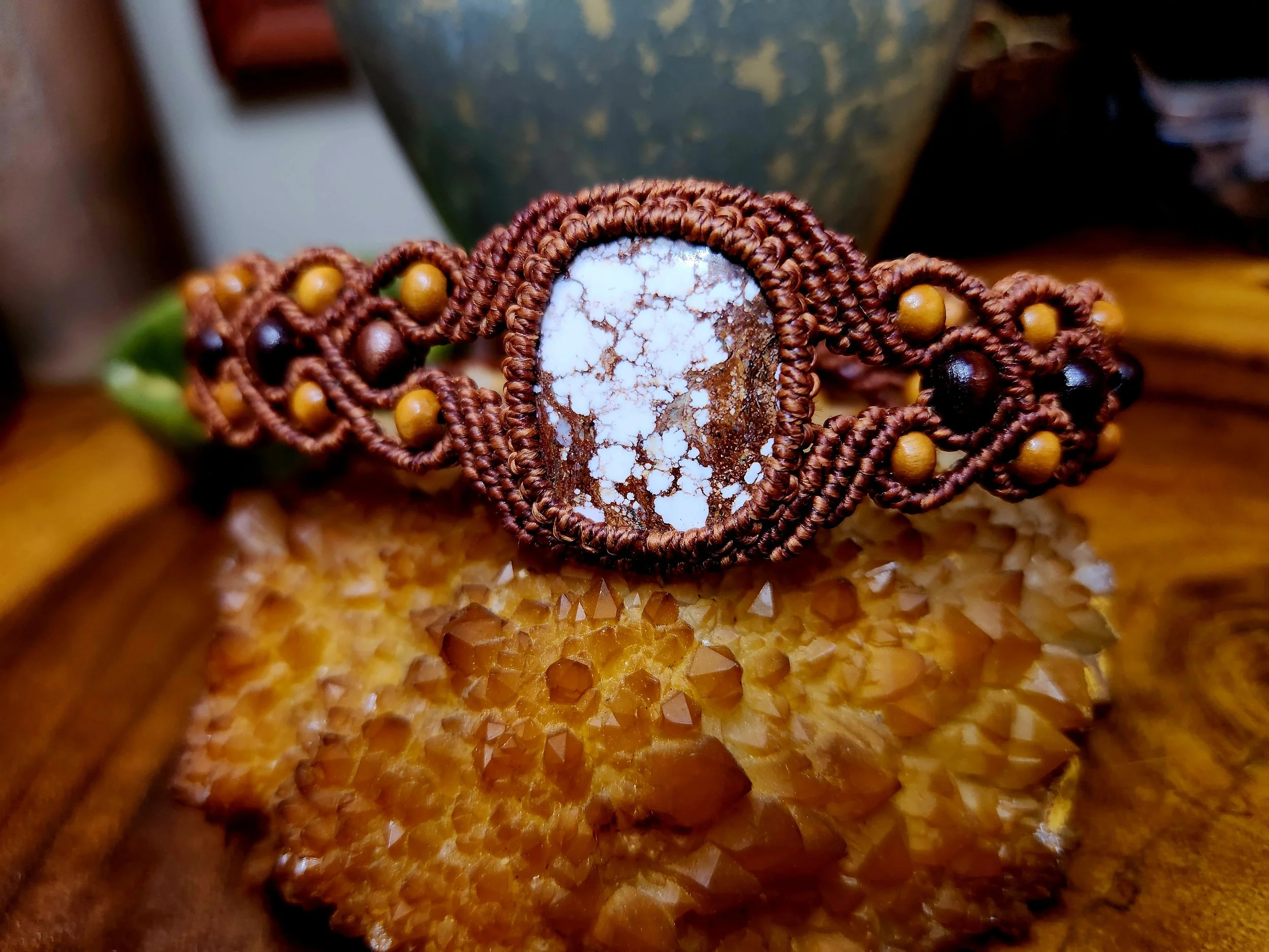Wild Horse Jasper Cuff Bracelet with Wooden Beads