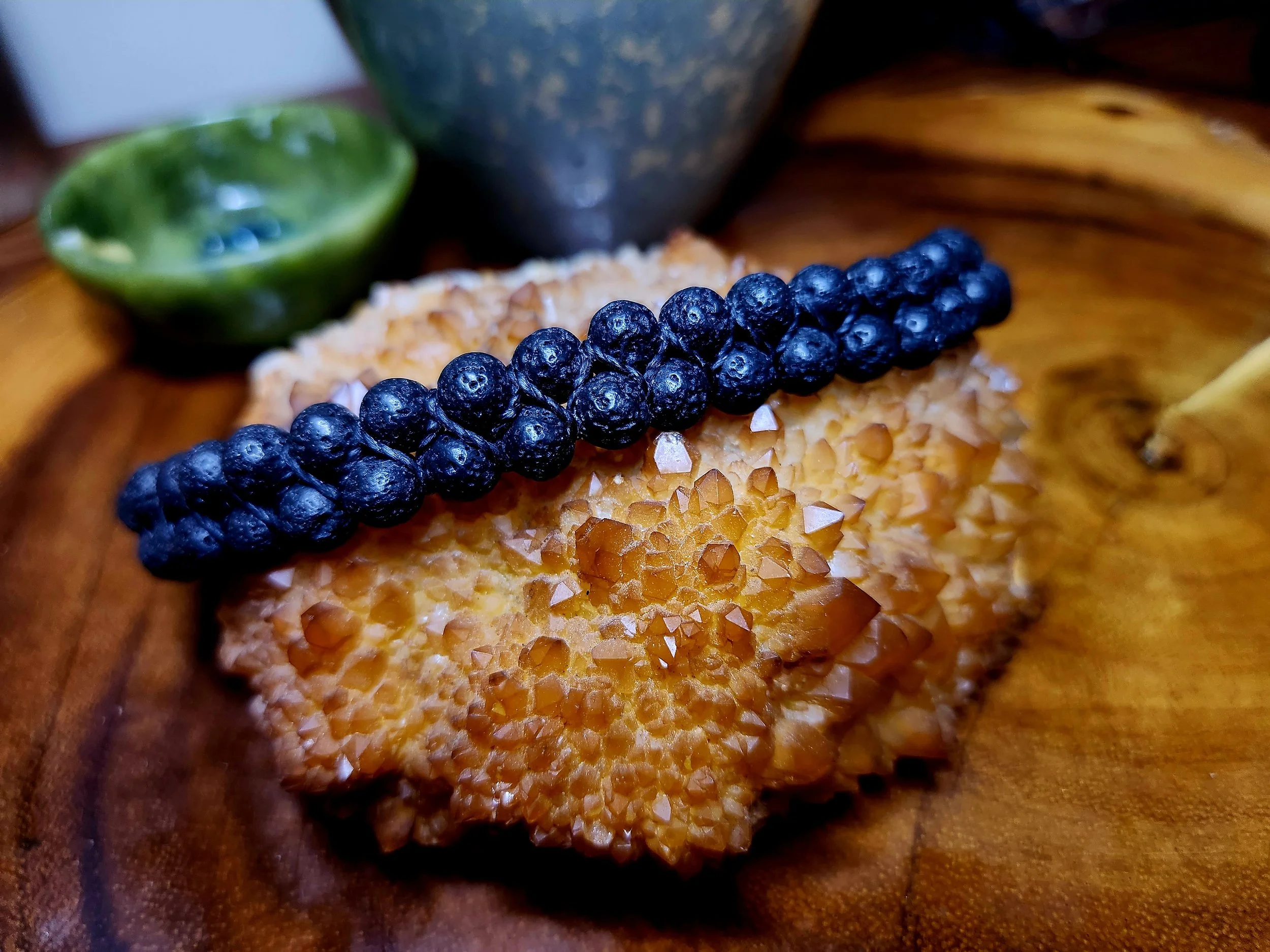 Zig Zag Tribal Cuff Bracelet with Lava Stone Beads