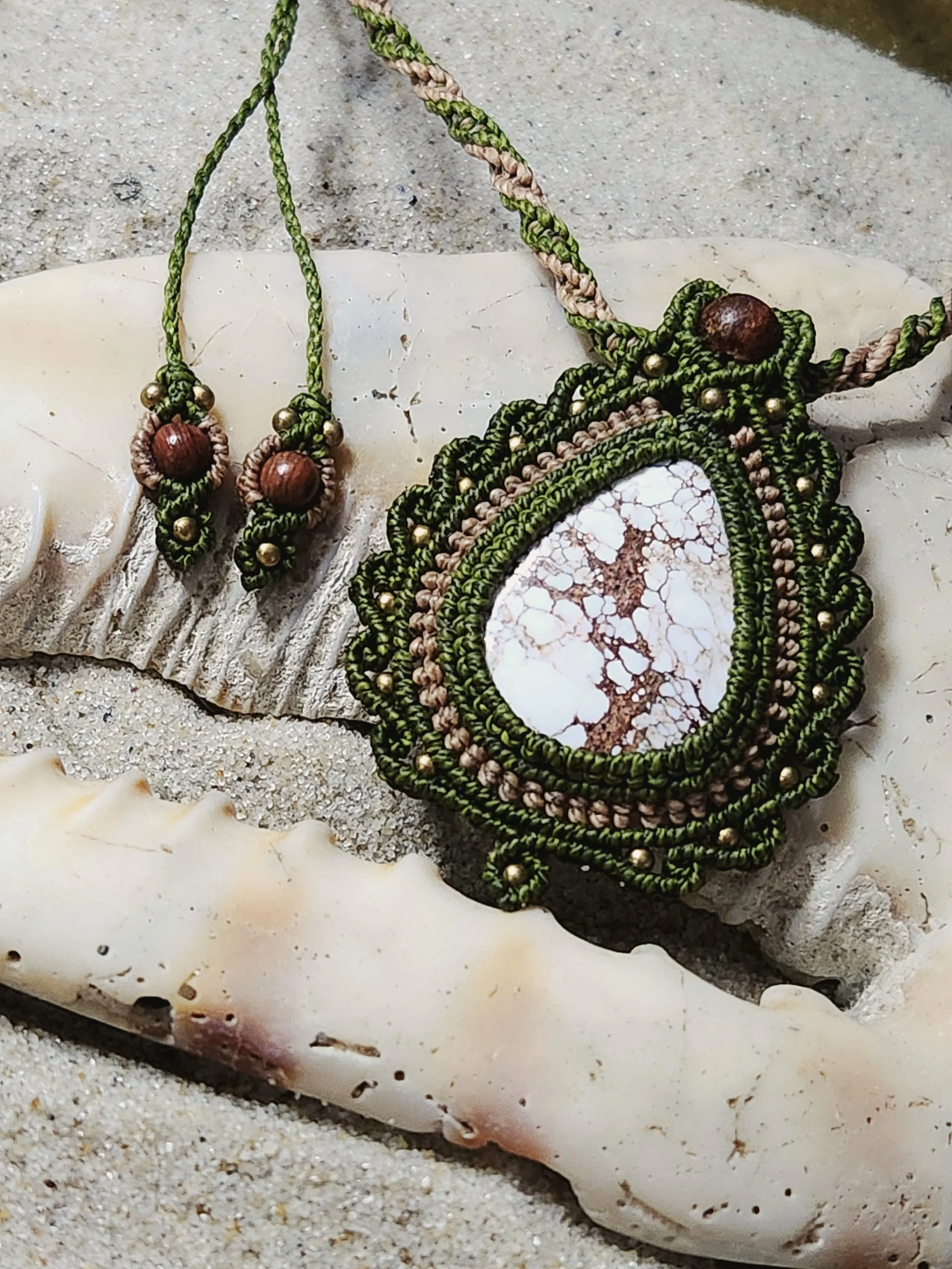 Wild Horse Jasper with Sandalwood and Brass Beads Necklace