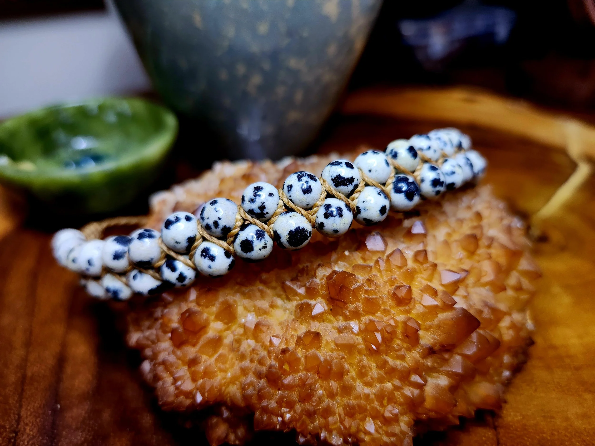Zig Zag Cuff Bracelet with Dalmatian Jasper Beads