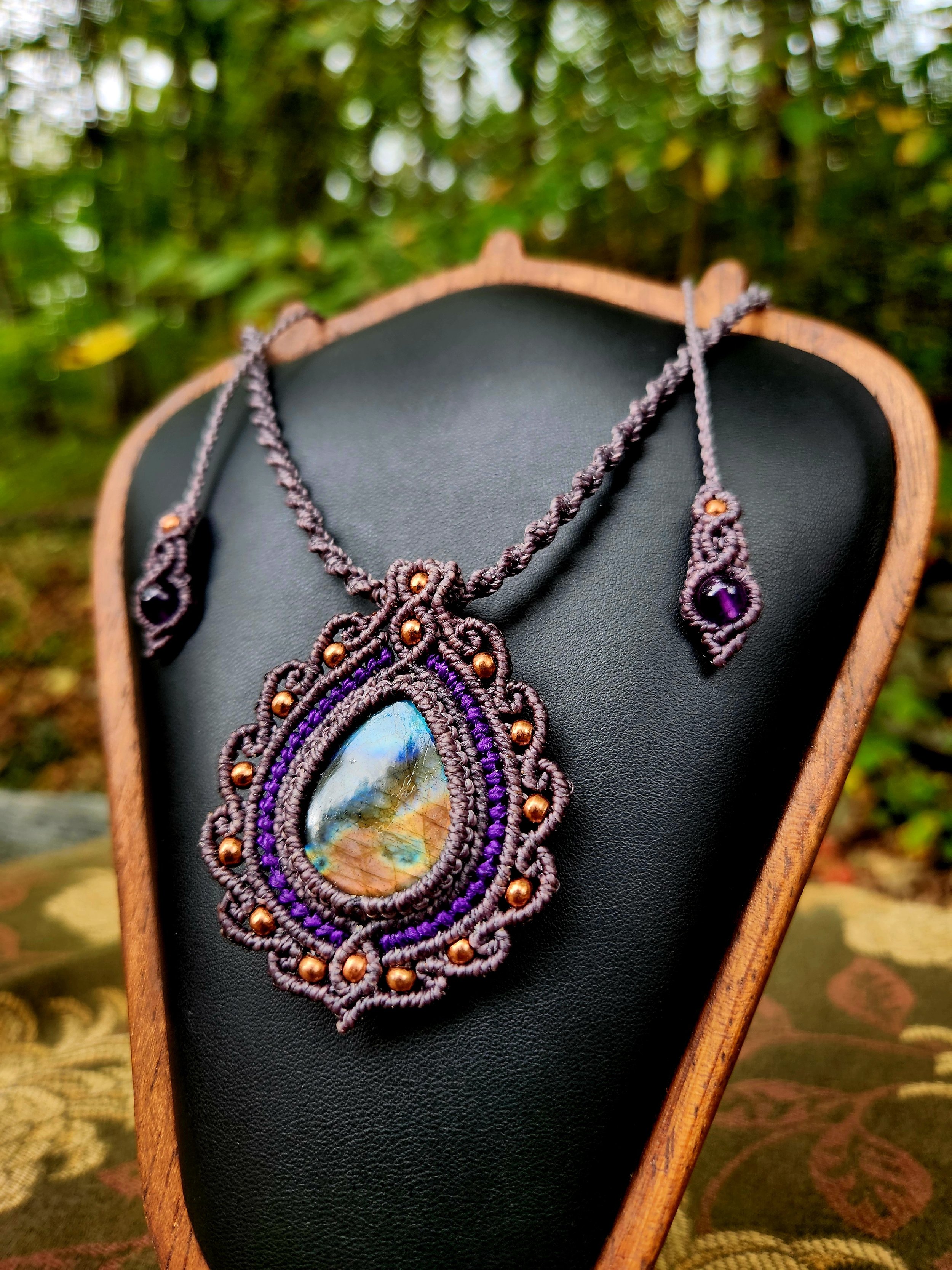 Labradorite Cabochon with Copper Beads