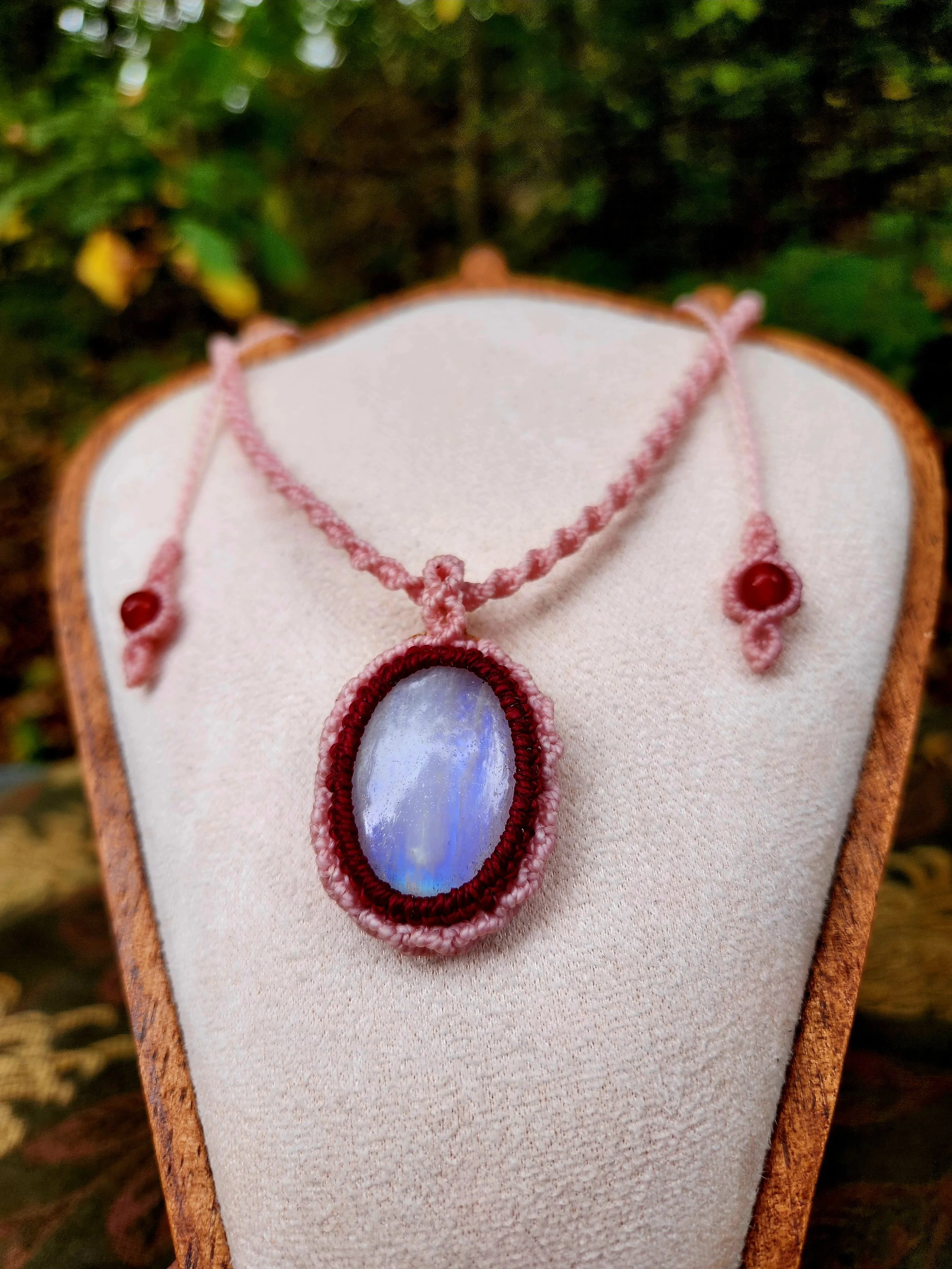 Moonstone Macramé Necklace with Carnelian Beads