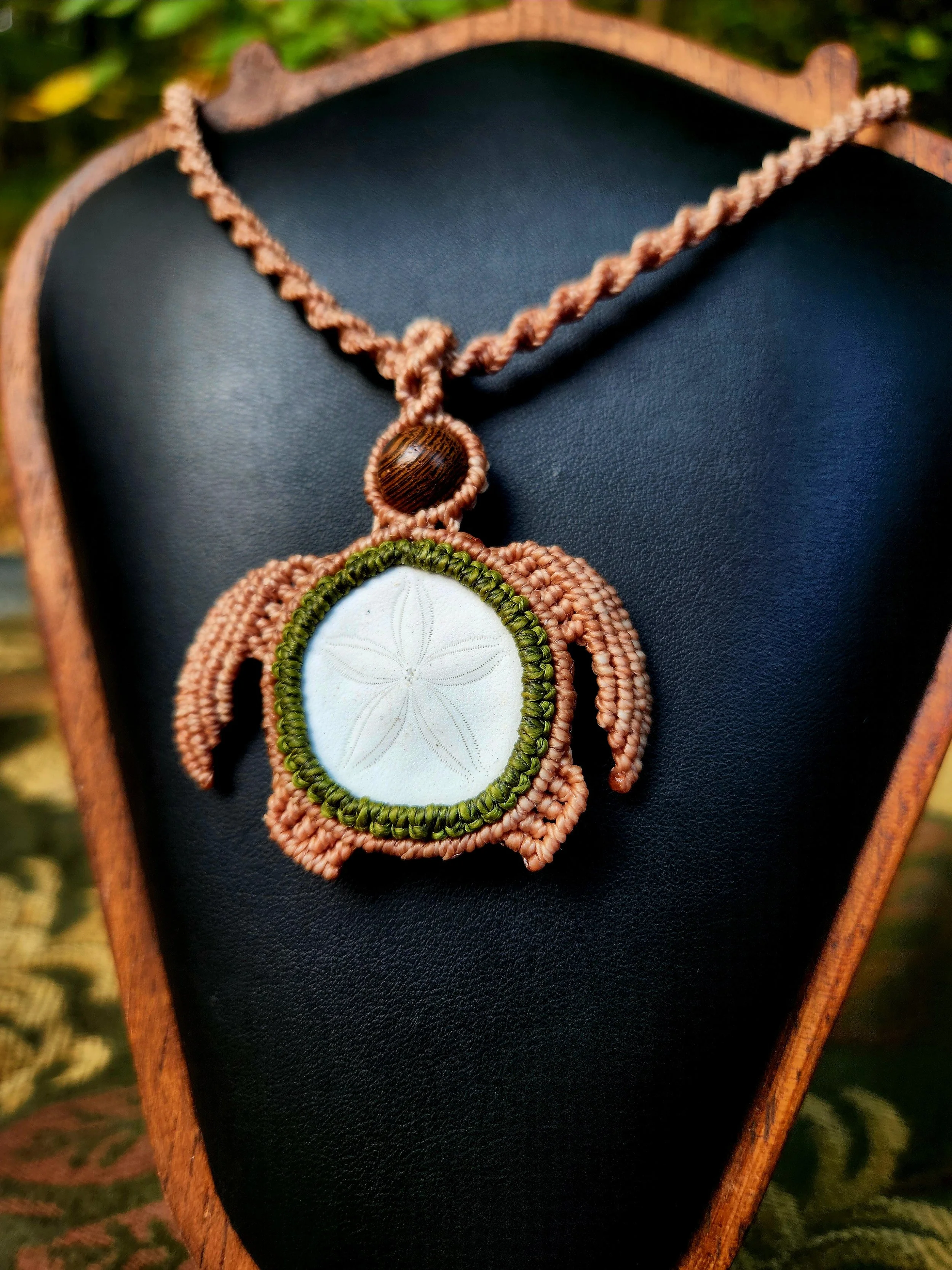 Macramé Turtle Necklace with Sand Dollar
