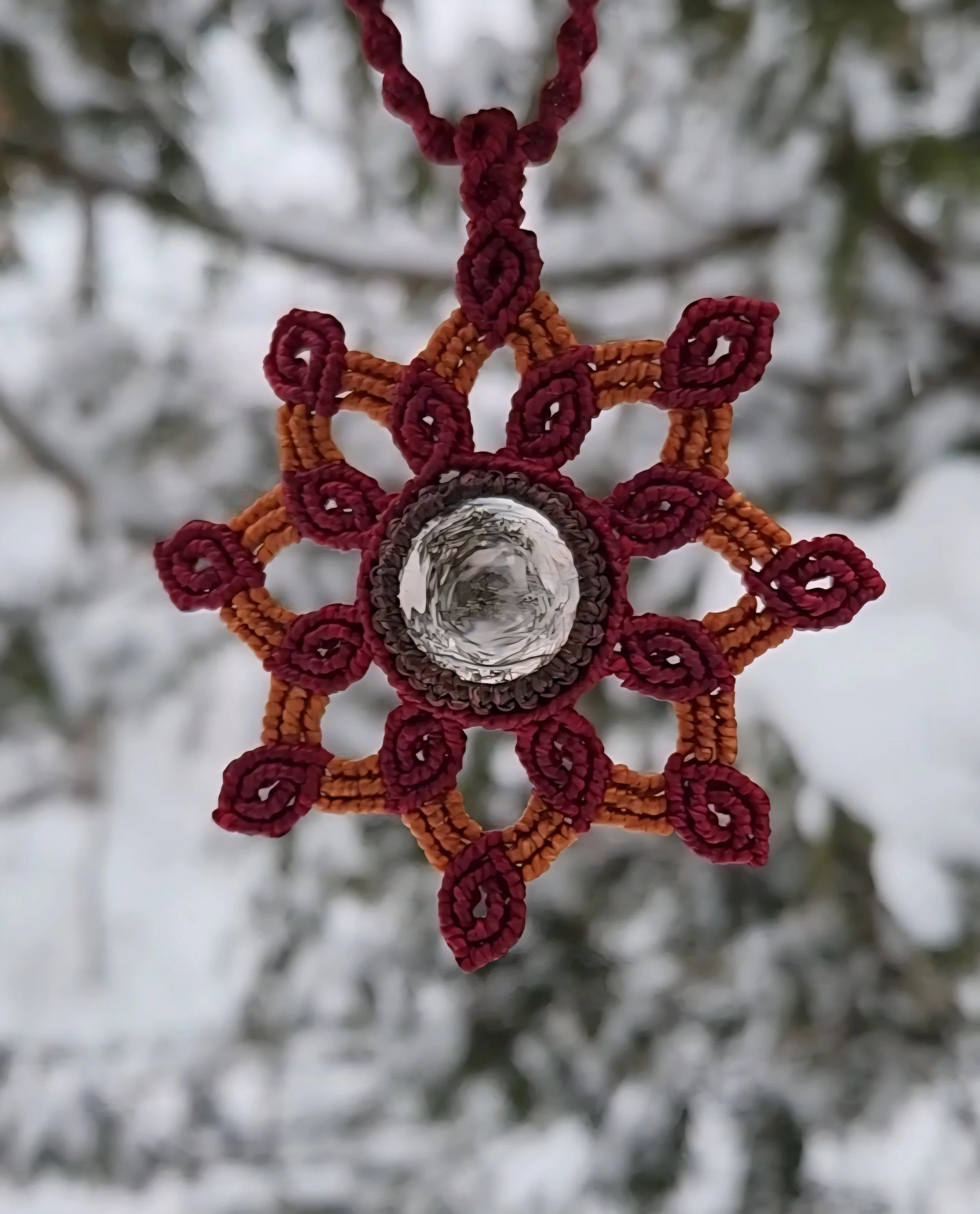 Snowflake Inspired Macramé Mandala with Quartz