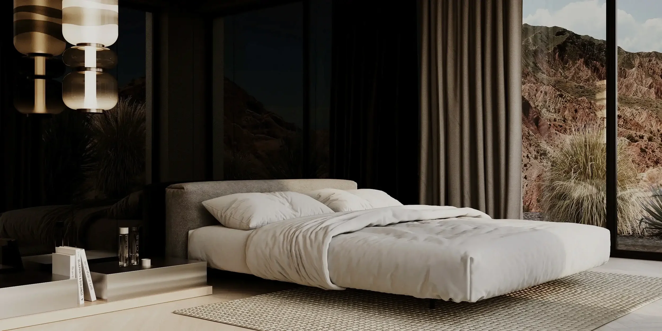 Bedroom design with a floating bed, bed model air.