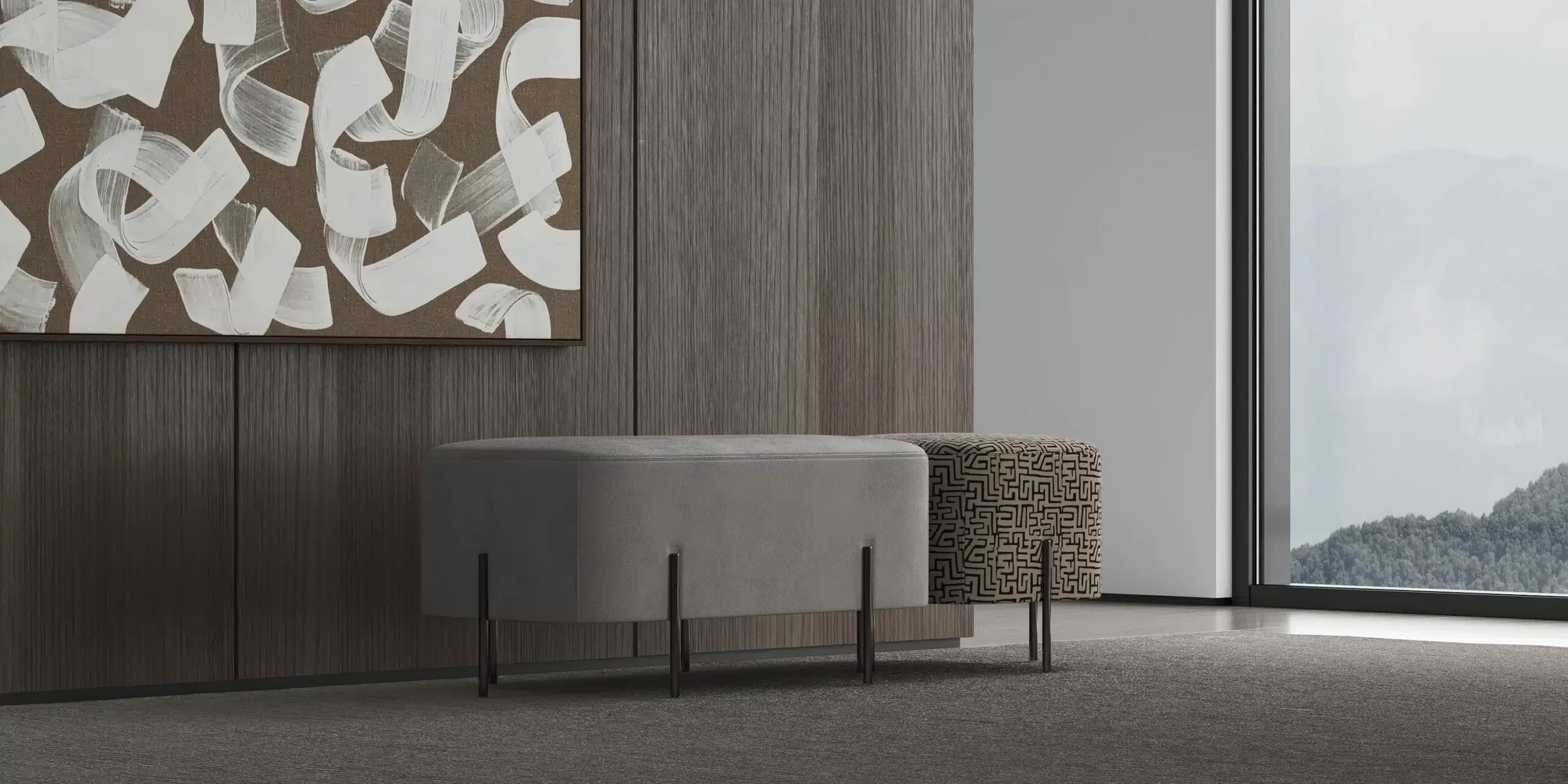 Luxury pouf model belle pouf, pouf manufactured with a high density foam, premium pouf.