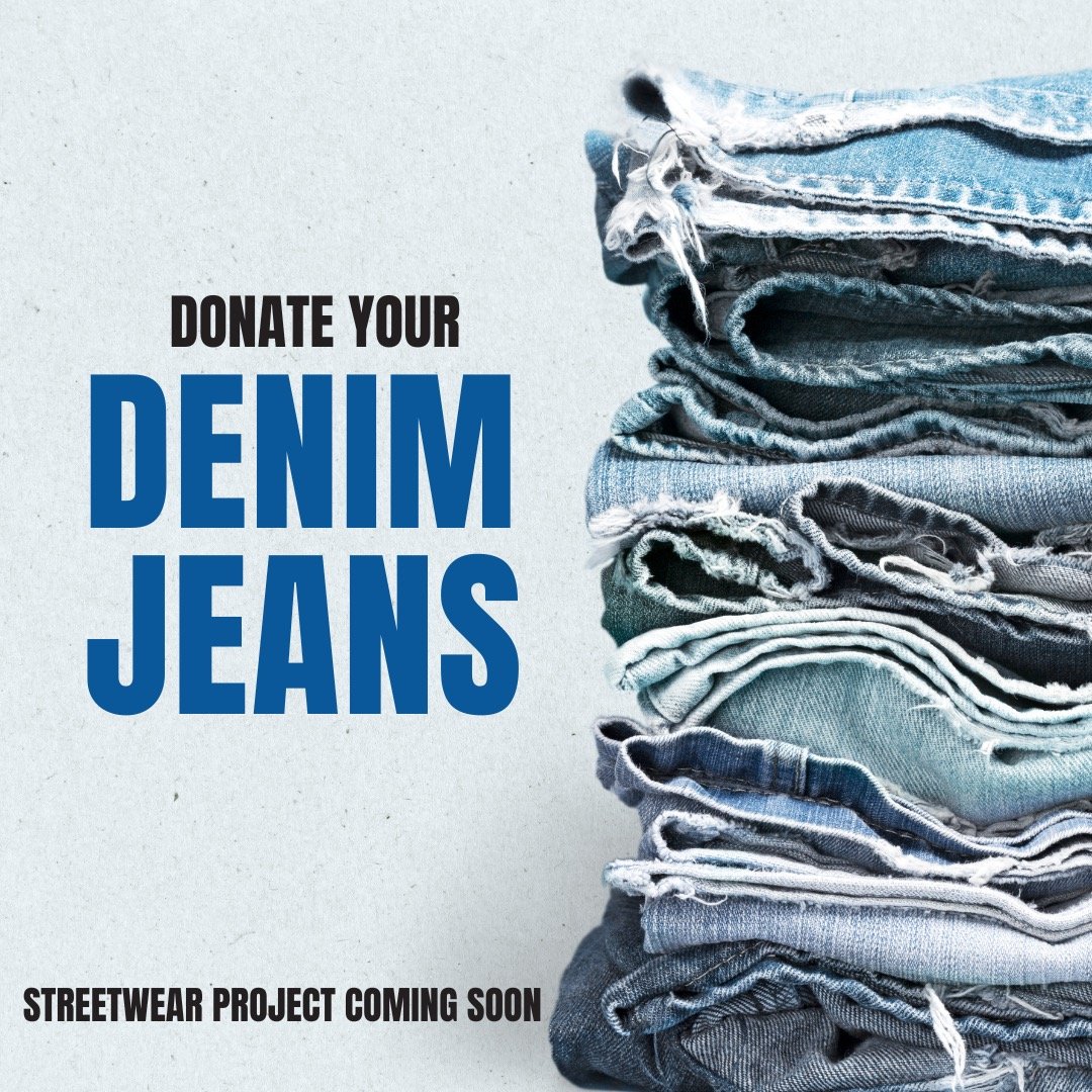 We&rsquo;re gearing up for our April Streetwear Project and need your help! 💙 We&rsquo;re asking our amazing community to donate used jeans for our high school arts program.
Our students will be teaming up with Audrey Colphon-Reynolds to reimagine a
