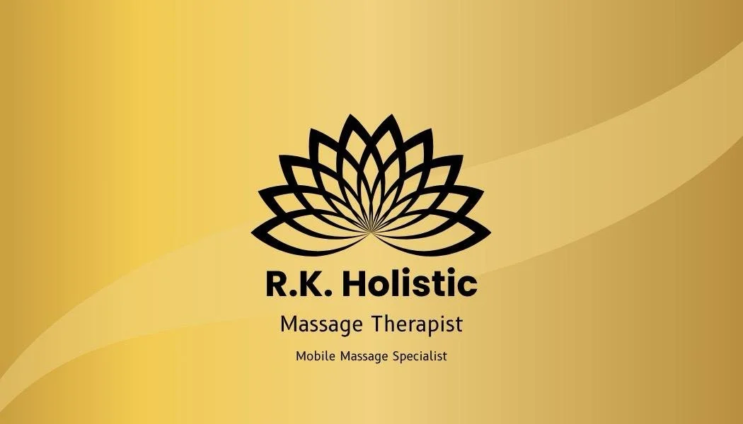 R.K. Holistic Massage Therapy logo and business card - Professional mobile holistic massage in Bath and Bradford on Avon.