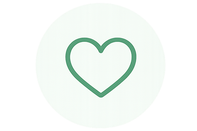 Green outline heart symbol inside a white circle.