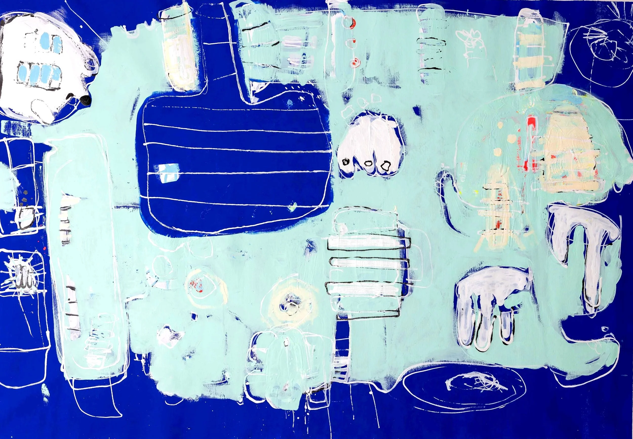 Angels Supporting the Process (2025).
Notes on surrender.
Acrylic and Ink on Canvas.
60x40 in.