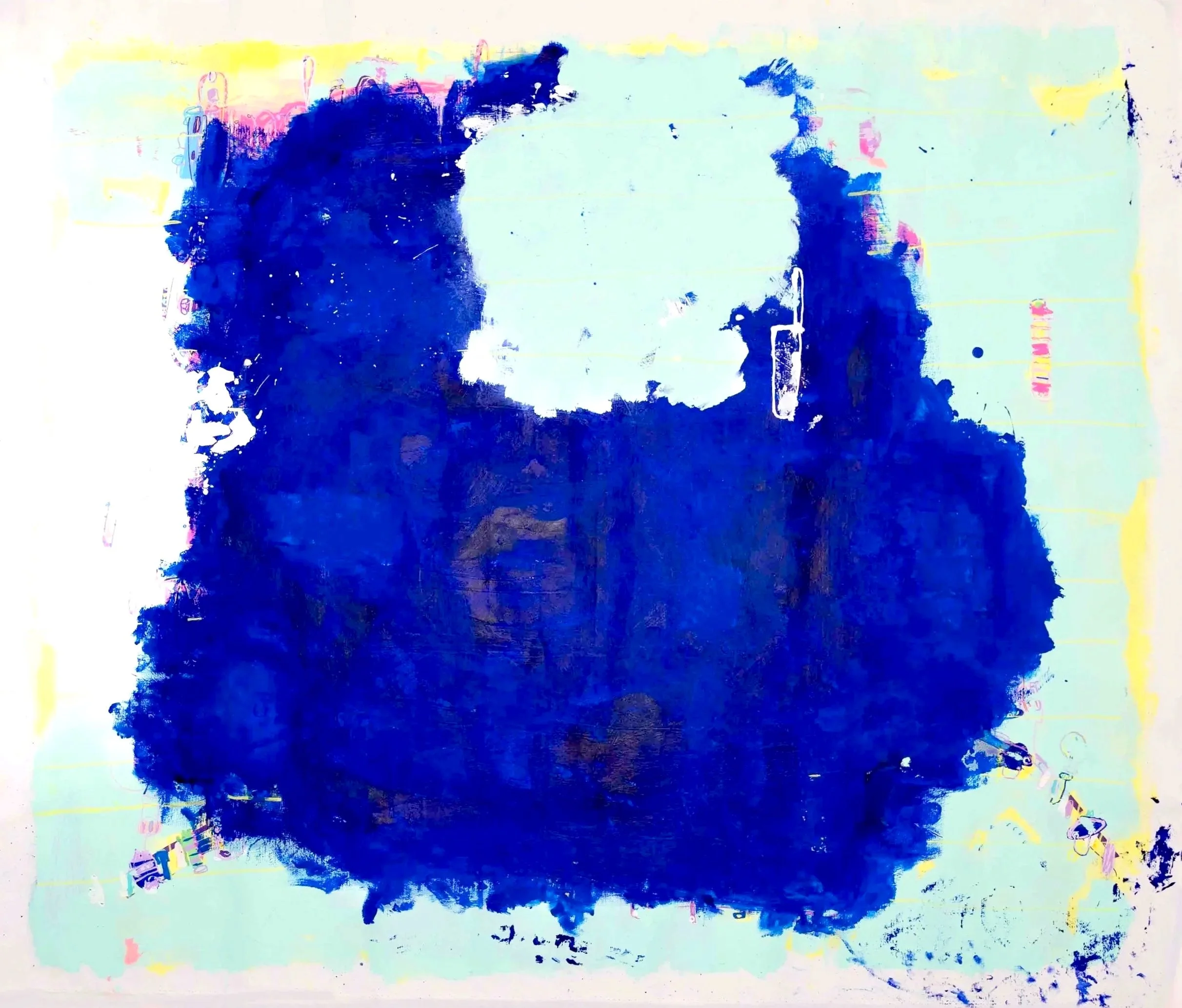 My Pen Bled, and I’m Still Present (2025). Acrylic, Ink, and Oil Pastel on Canvas. 40x40 in.