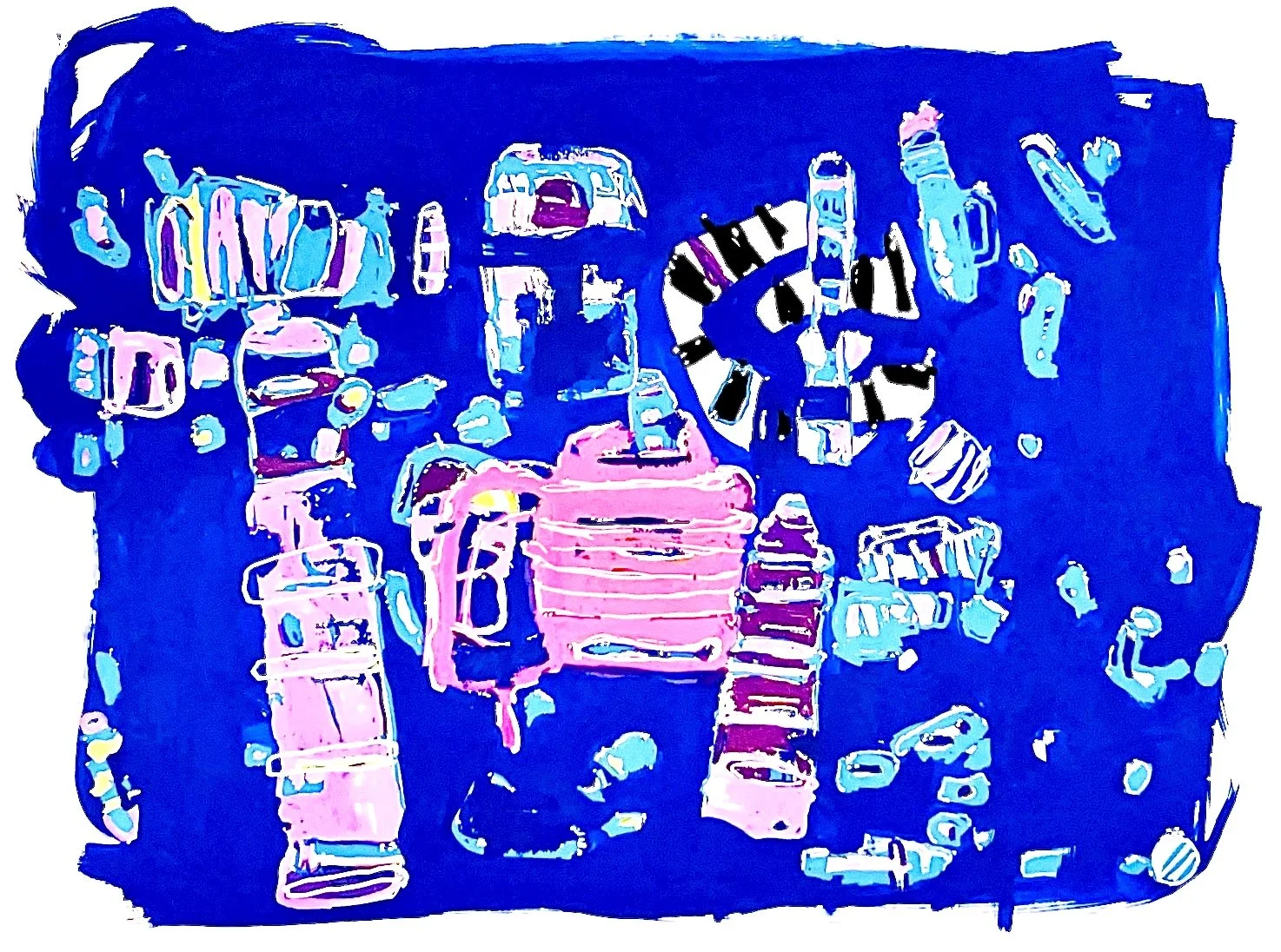 Lots of Floaties (2025).
A moment of ease.
Acrylic Pens on Fine Art Paper.
11x14 in.