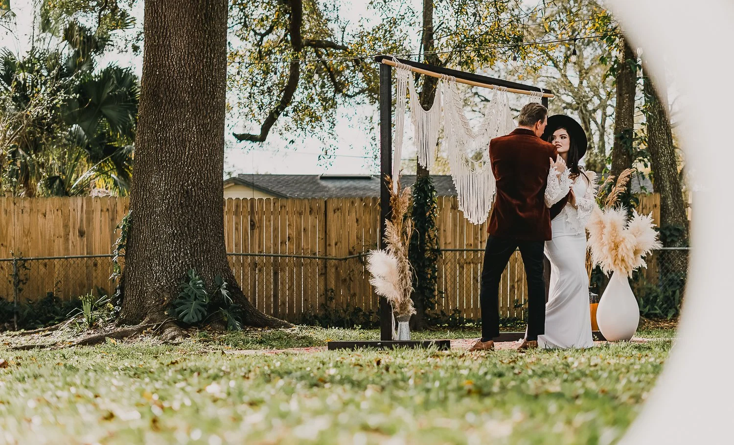 Mirror reflection of a boho style backyard wedding in Jax. - Karen Fabiola Photo- Jacksonville Emotive photographer