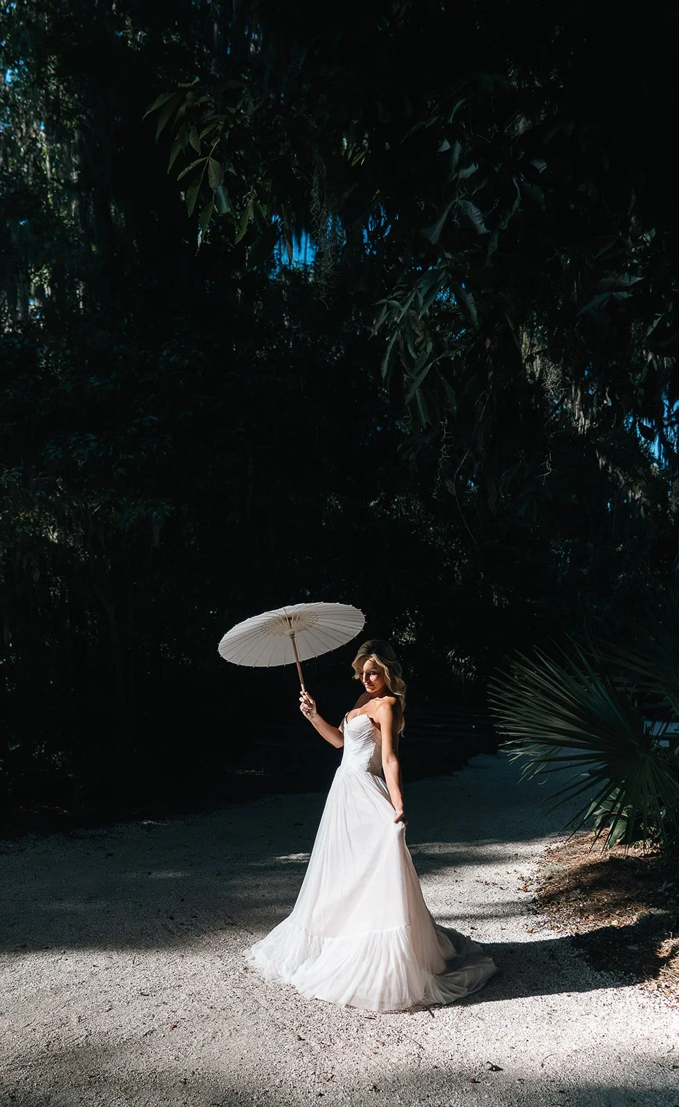 Every moment can be beautiful: the light, the dress, her... in a lovely little forest.