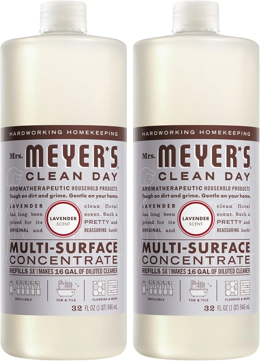MRS. MEYER'S CLEAN DAY Multi-Surface Everyday Concentrate, Lavender Scent, 32 Fl Oz Bottle - 2 Pack
