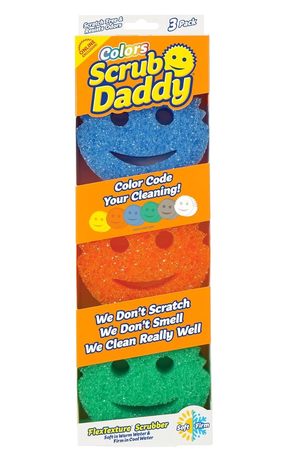 Scrub Daddy Color Sponges - Scratch-Free Multipurpose Dish Sponges for Kitchen, Bathroom & Household Cleaning - Made with BPA-Free Polymer Foam