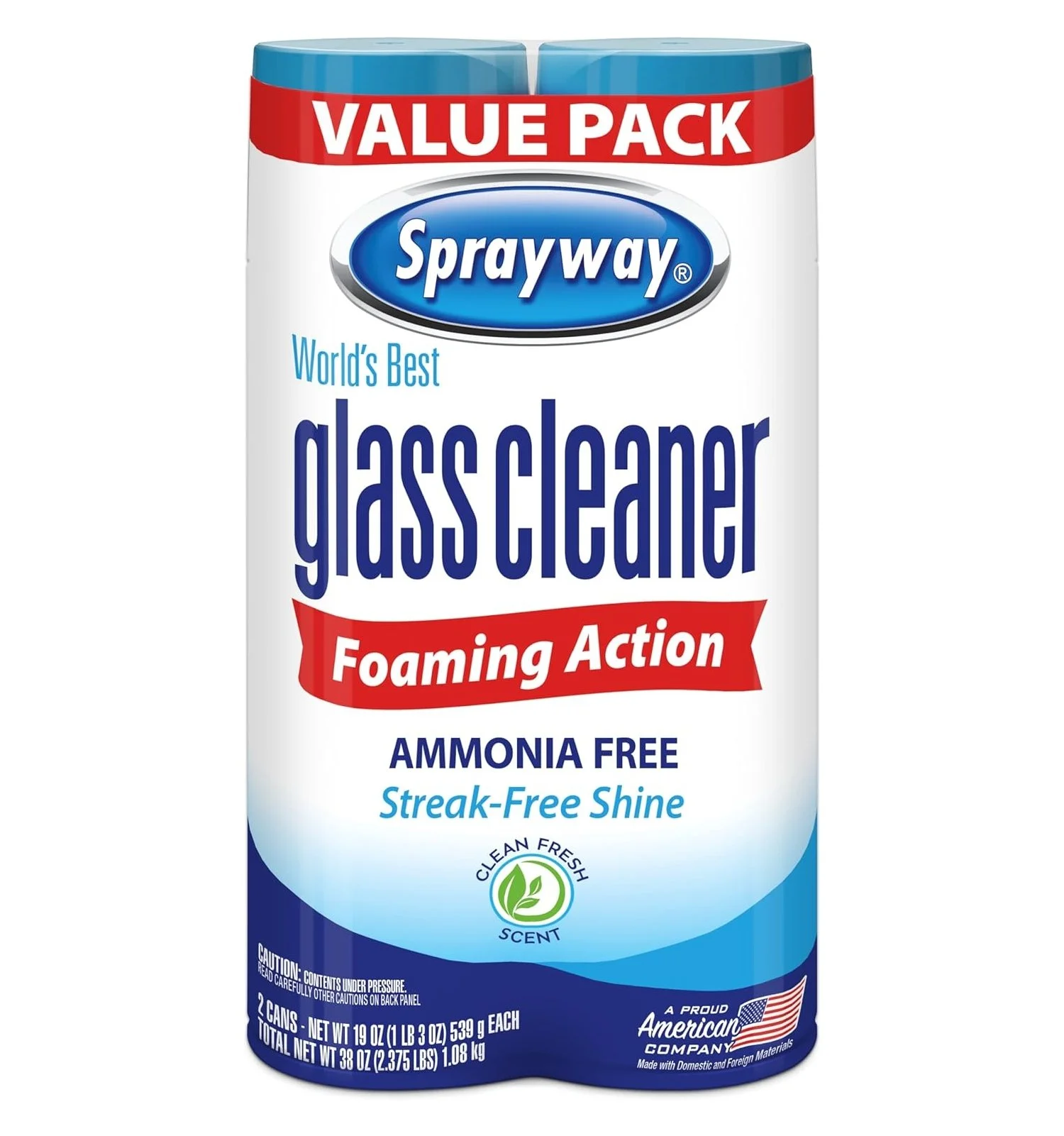  Glass Cleaner Foaming Aerosol Spray, 19oz, Pack of 2