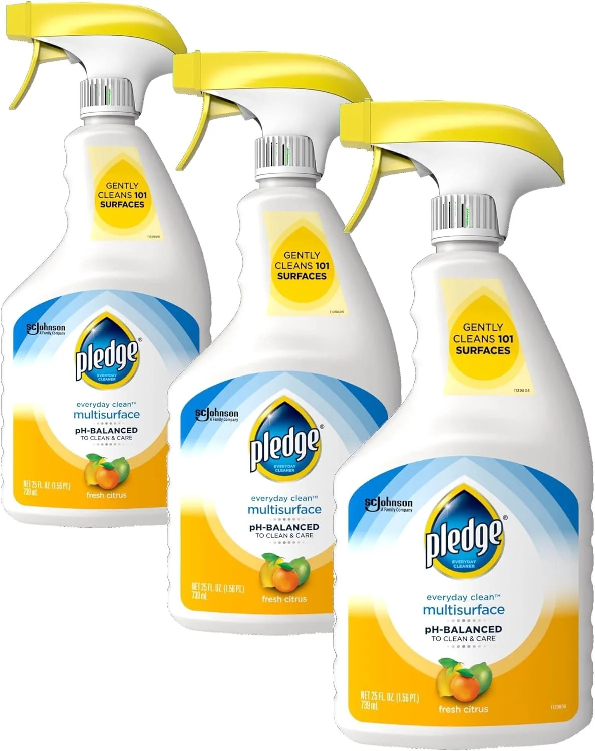 Pledge pH-Balanced Multisurface Cleaner Spray for Everyday Care, Fresh Citrus Scent, 25oz (Pack of 3)