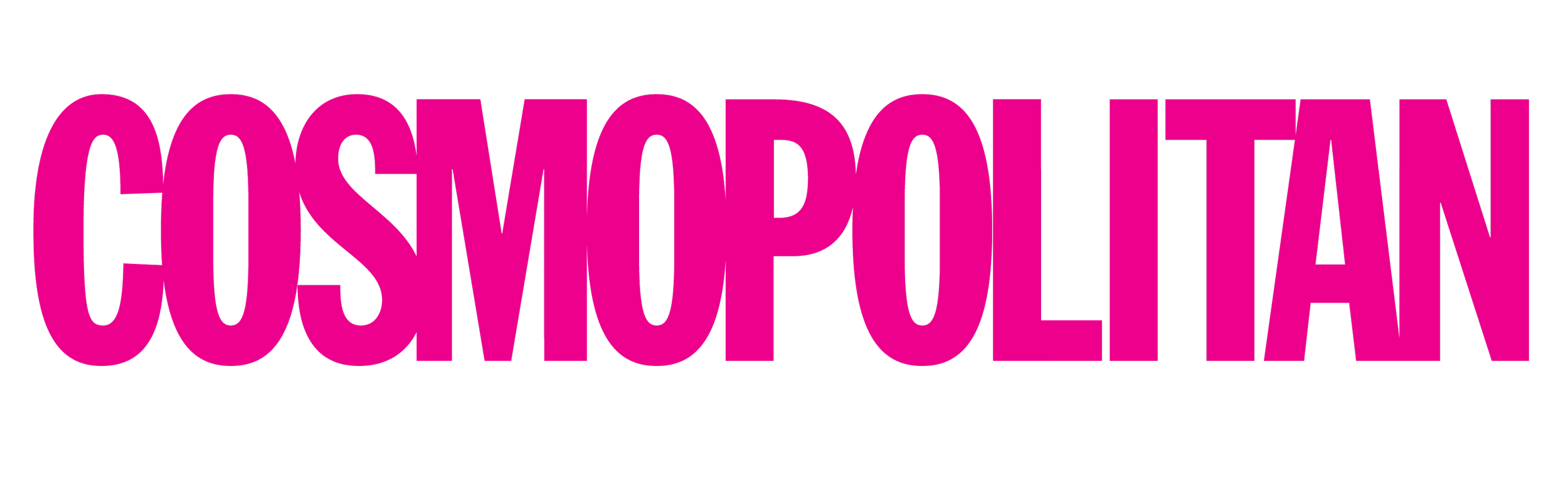 Bold pink text that reads 'COSMPOLITAN' against a black background.