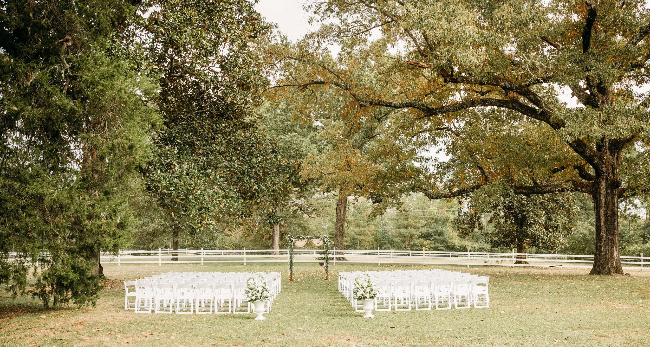 Front lawn set for a wedding ceremony