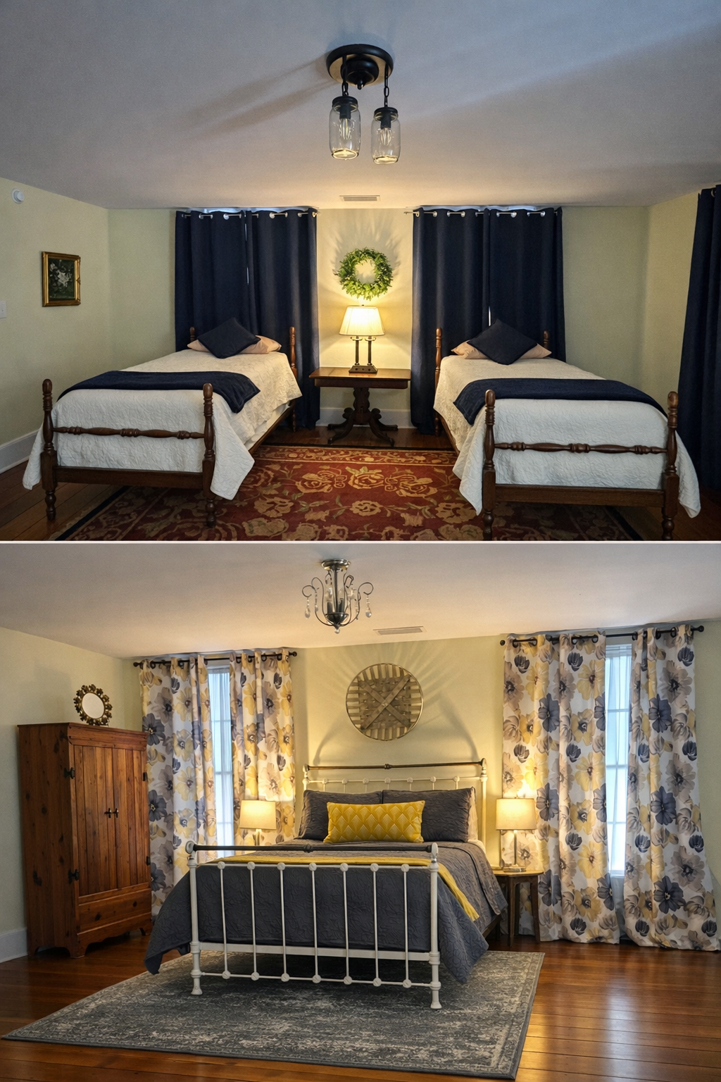 The Oak Room has two twin beds-The Magnolia Room has one full/queen bed.