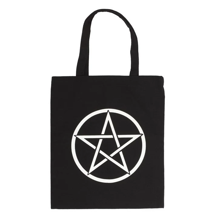 Pentagram Black Canvas Tote Bag