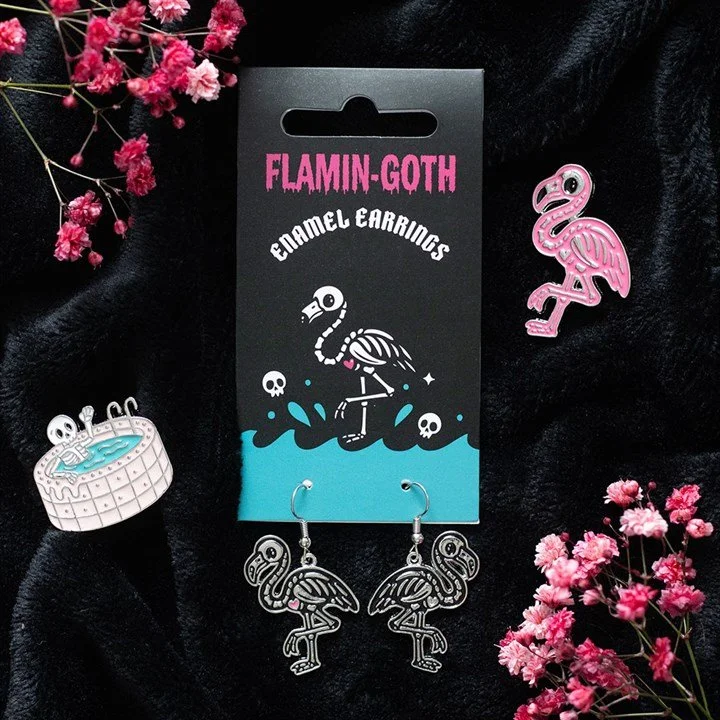 Flamin-Goth Flamingo Enamel Earrings