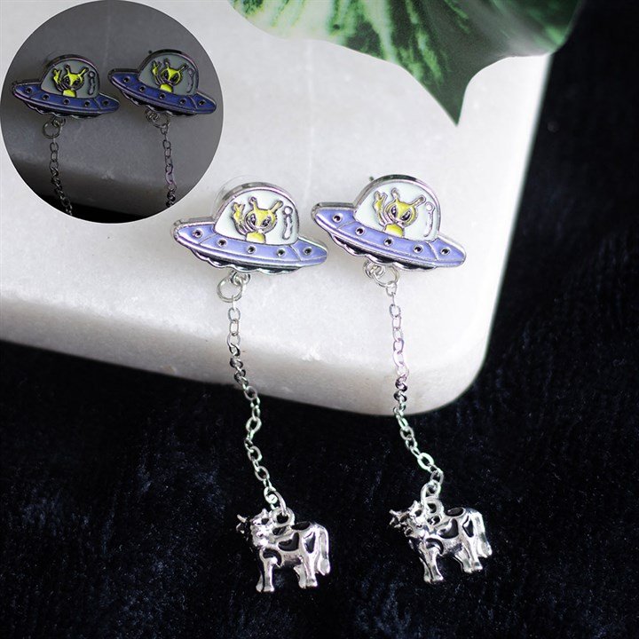 Cosmic Charm UFO Dangle Earrings