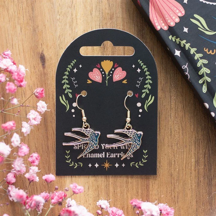 Enamel Bird Charm Earrings