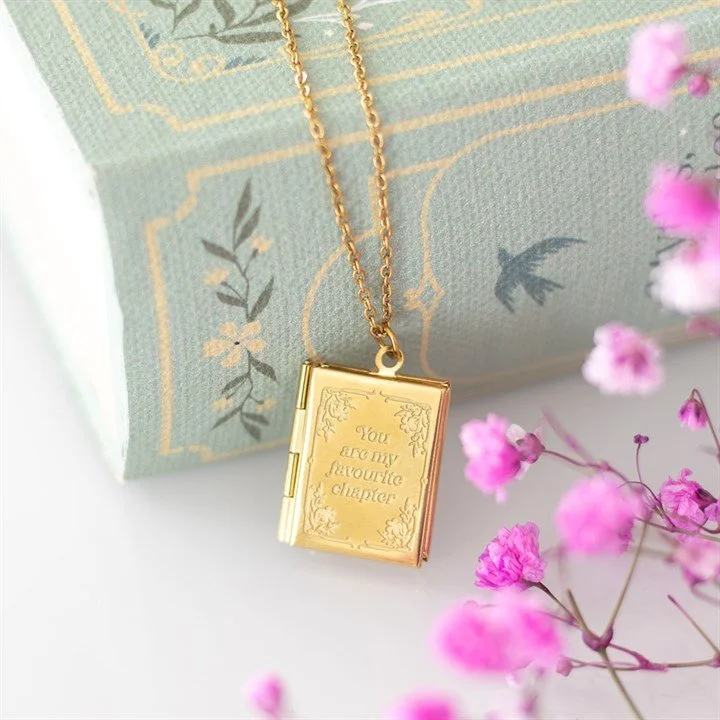 Gold Book Locket Necklace - Your Favorite Chapter