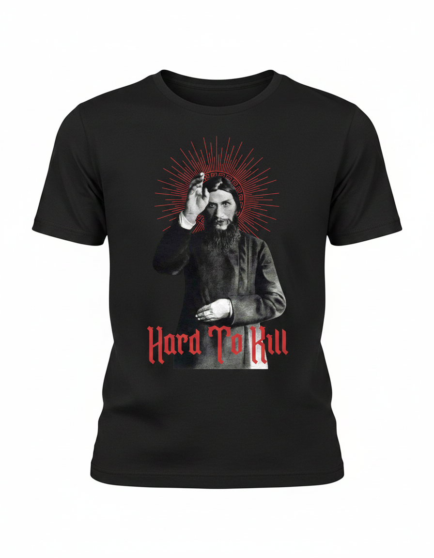Hard To Kill T-Shirt – Faces of Infamy Collection by Noctis Occult featuring Grigori Rasputin artwork