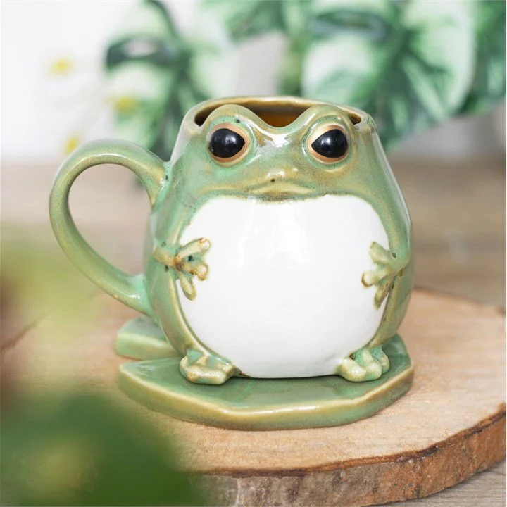 Frog on a Lily Pad Ceramic Mug and Coaster Set