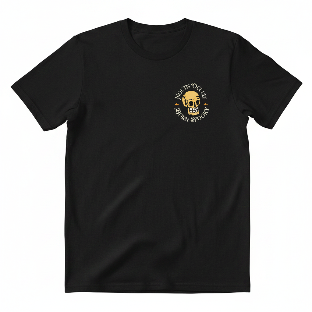 Noctis Occult Born Spooky Gothic T-Shirt front featuring original skull design.
