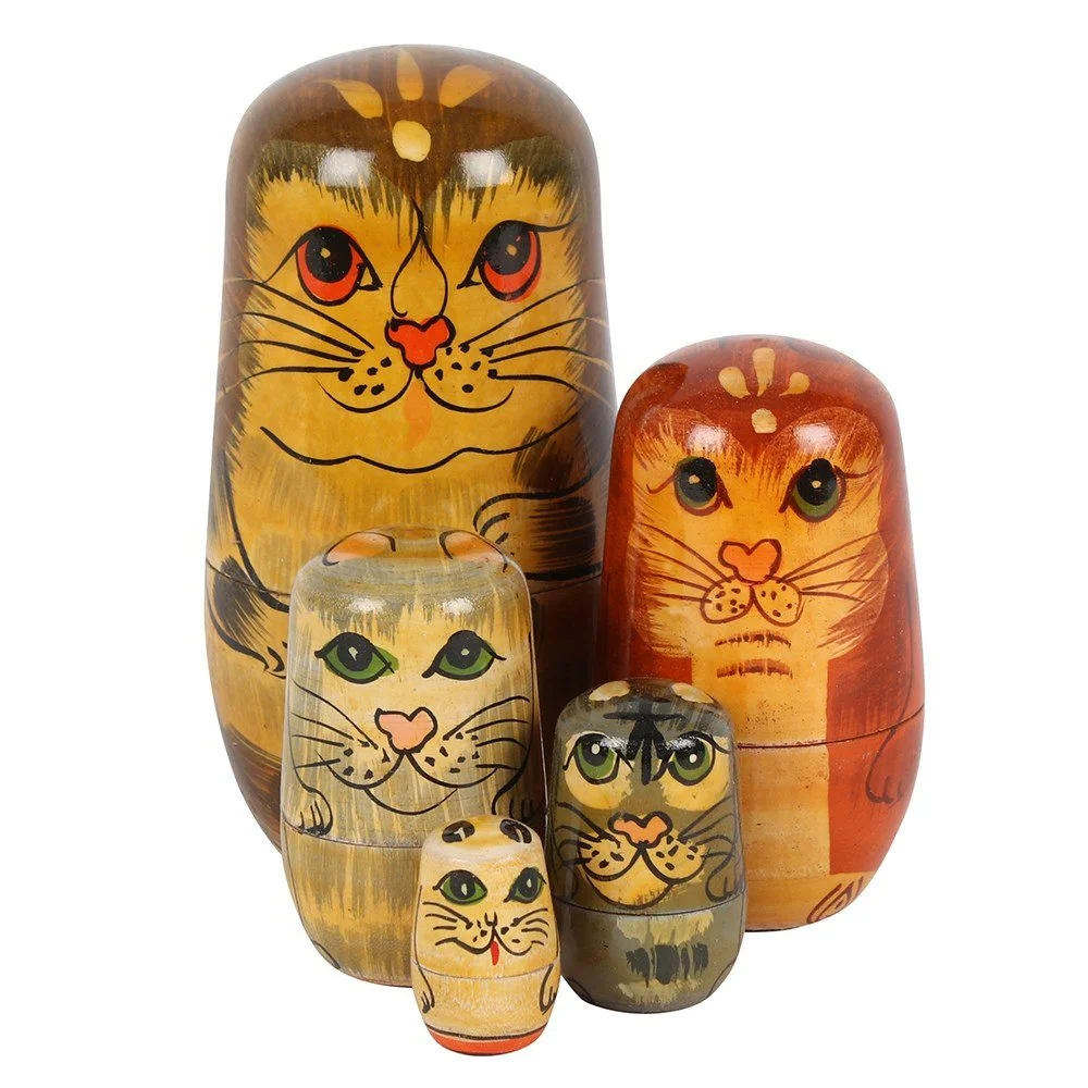 Hand-Painted Wooden Cats
